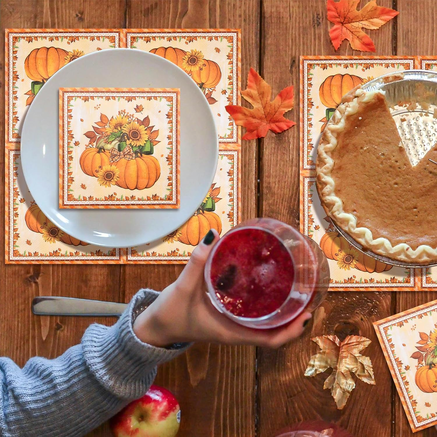 50 Count Thanksgiving Napkins &ndash; Fall Pumpkin and Sunflower Disposable Paper Napkins for Harvest Table Decor, Autumn Dinner Parties, and Seasonal Entertaining image number 4