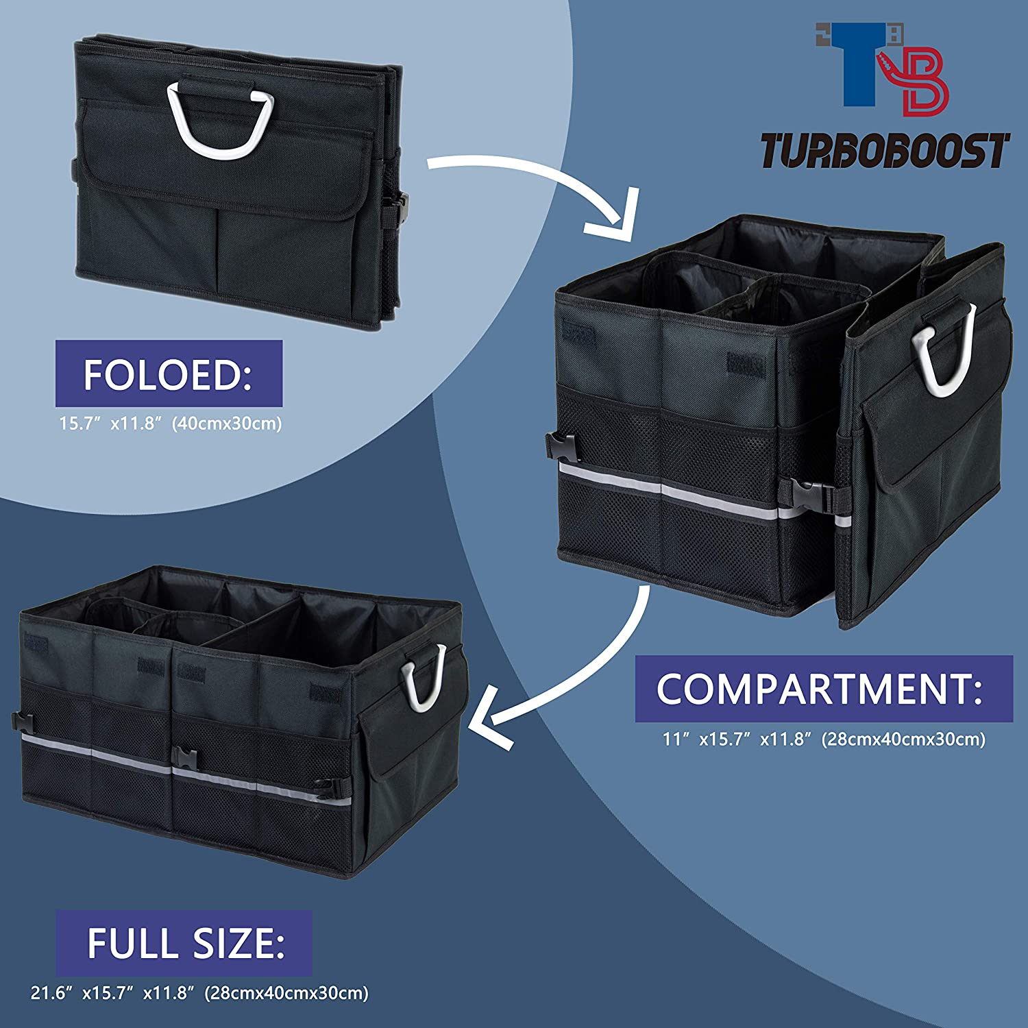 Turboboost Car Organizer - Accessories, Storage Bag, Tissue Box, Trunk Organiser, Durable SUV Cargo Organiser, Adjustable Tidy Organization (Black) image number 5