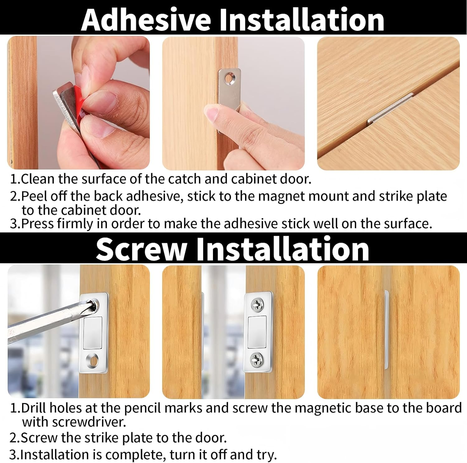 Cabinet Magnetic Catch 6 Pack Ultra Thin Cabinet Door Magnetic Catch for Drawer Magnets Adhesive Cabinet Latch Magnetic Closures for Kitchen Closet Door Closing Magnetic Door Catch Closer