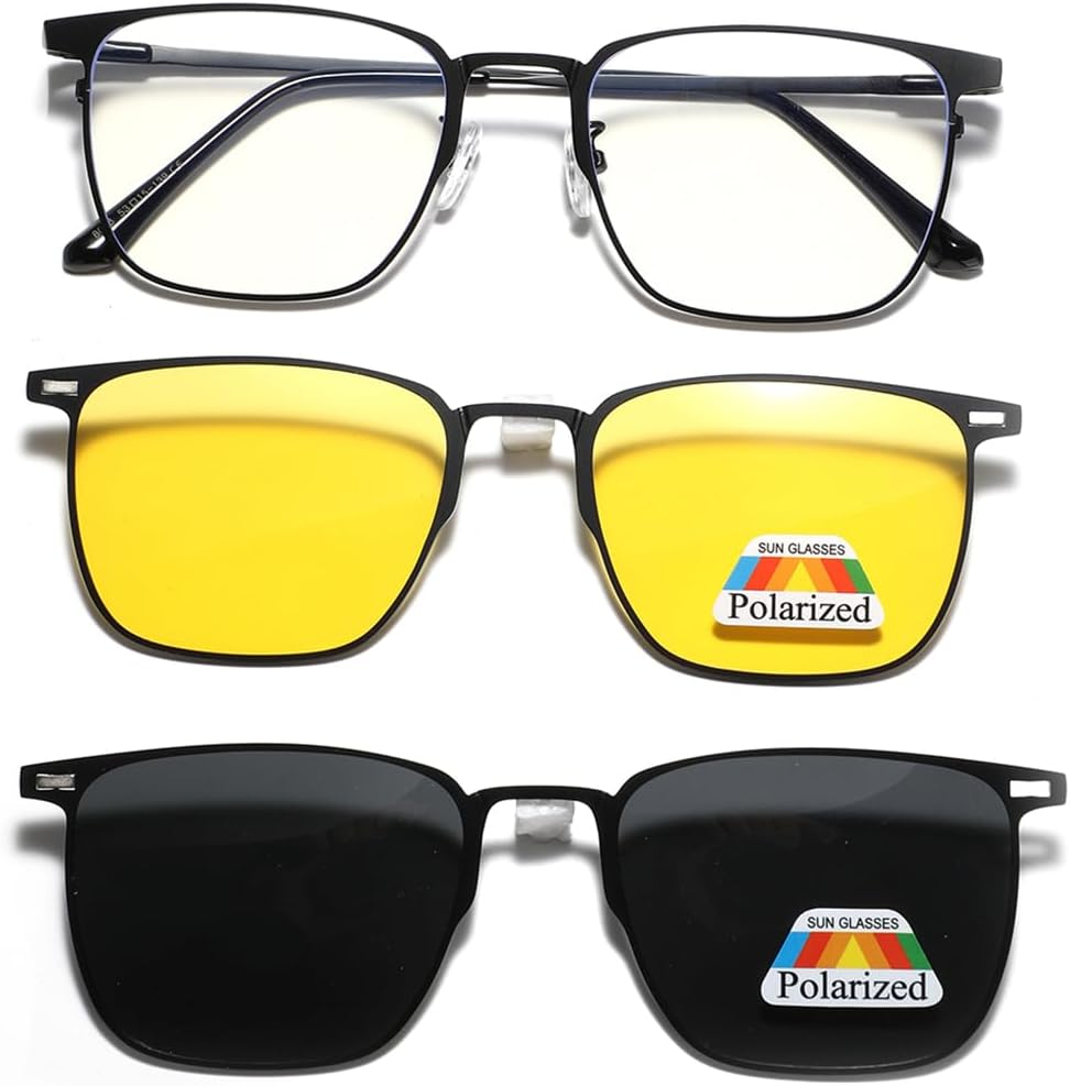 Metal Magnetic Clip on Sunglasses Polarised Yellow Night Vision Sunglasses Multifunctional Driving Glasses