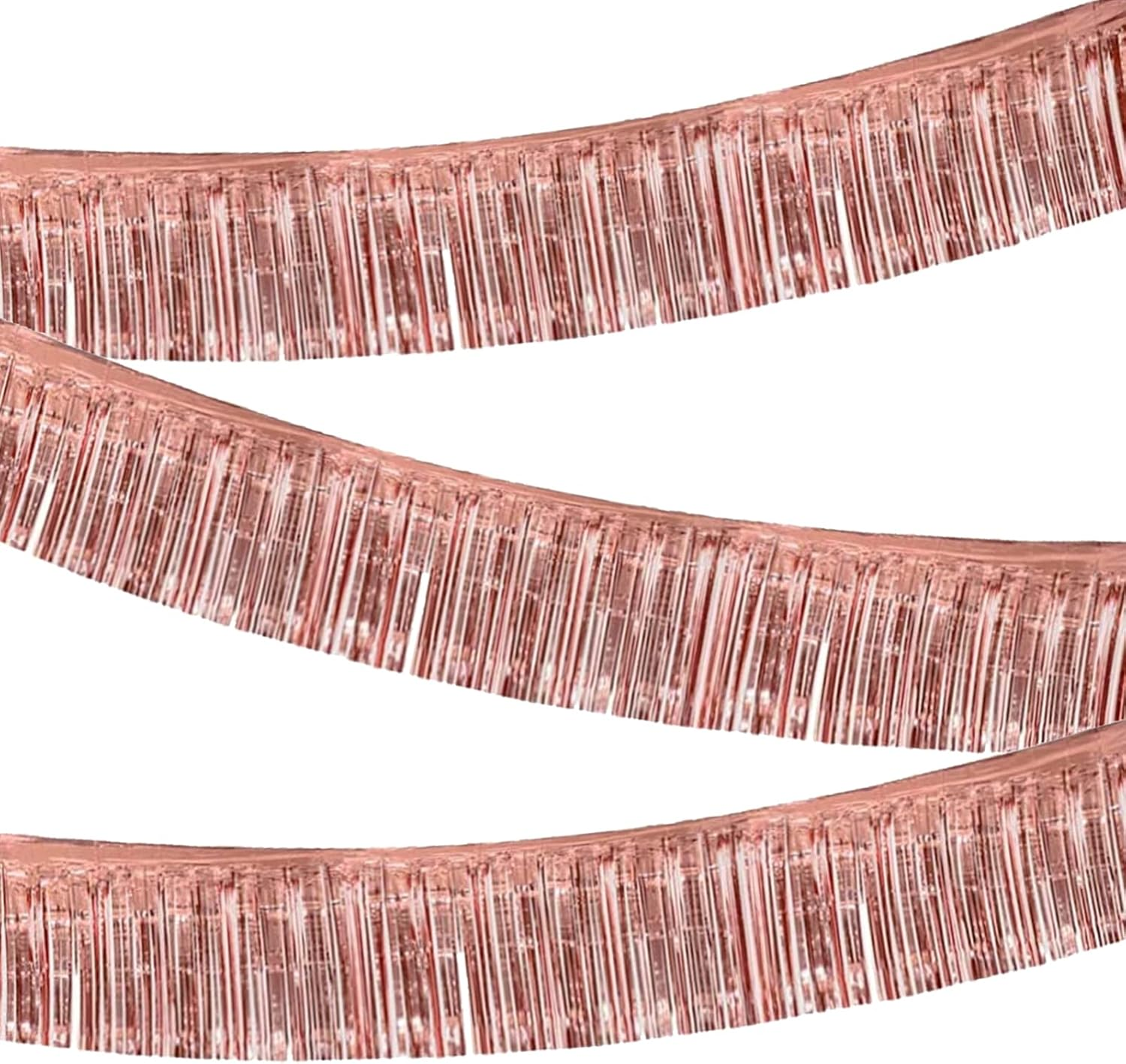 3 Packs Metallic Foil Fringe Garland, Parade Floats Wall Hanging Tinsel Fringe Banners for Wedding Birthday Party Holiday Photographic Wall Window Decoration, 10 Feet, Rose Gold