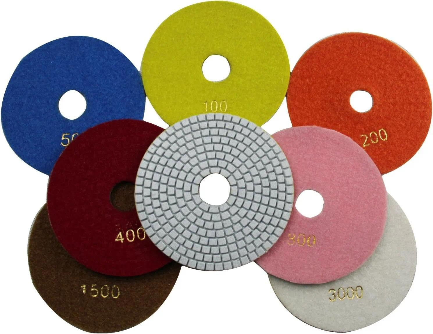 5-Inch Wet Polishing Pads for Granite, Marble, Stone, Travertine, and Terrazzo &ndash; Set of 7, Includes Various Grit Levels &ndash; CRFY