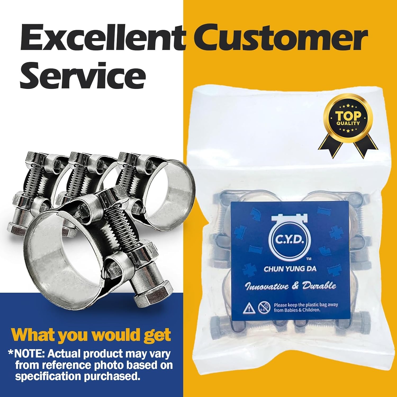 CHUN YUNG DA TT Heavy Duty Small Hose Clamp Assortment Kit 3/4"~1-11/16&Prime;, 304 Stainless Steel T-Bolt Hose Clamp, Adjustable Range 17-43 Mm for Automotive Fuel Line, Plumbing, Garden(8 Size, 8 Pcs Set) image number 2