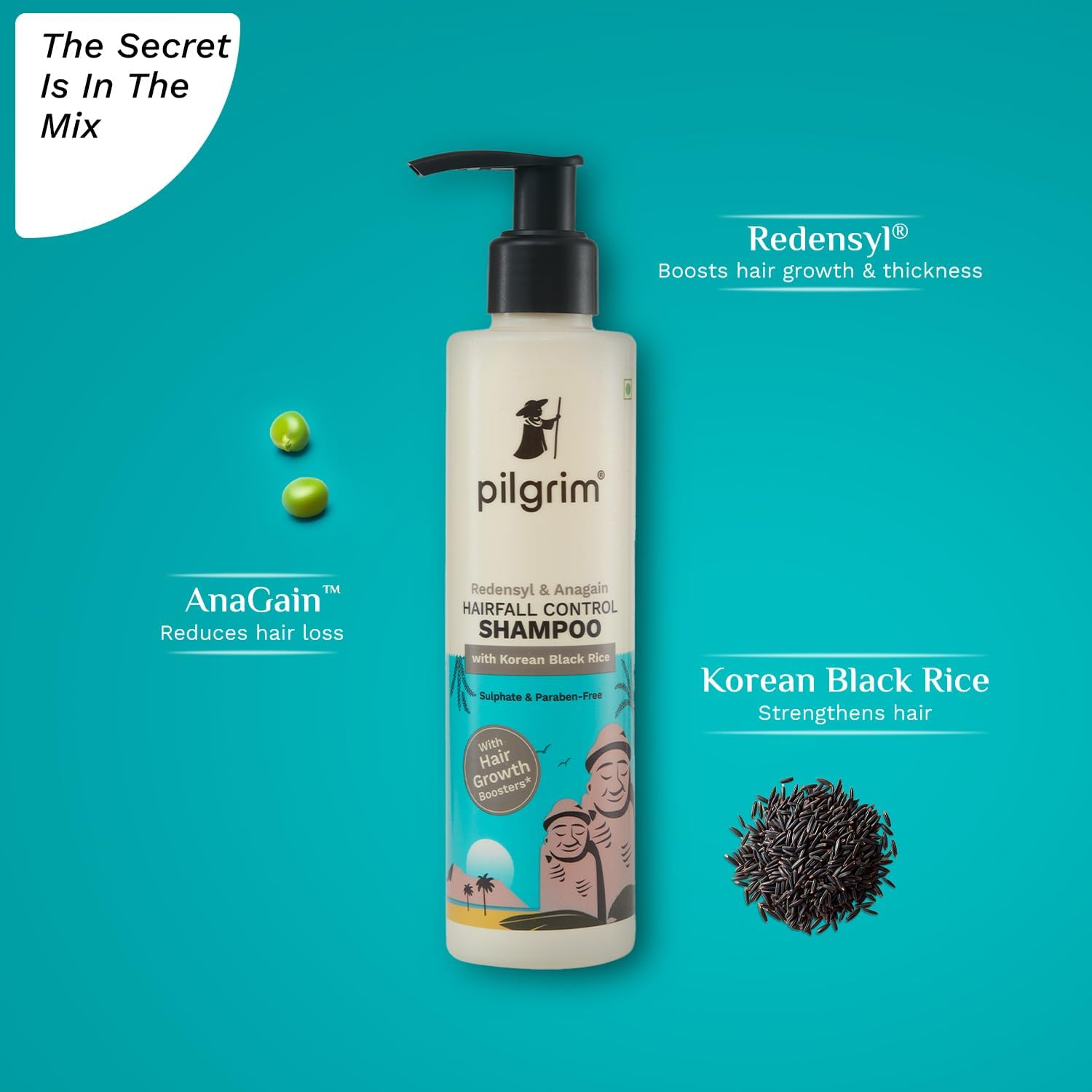 Pilgrim Redensyl, Anagain Hairfall Control Shampoo with Korean Black Rice 200Ml White image number 4