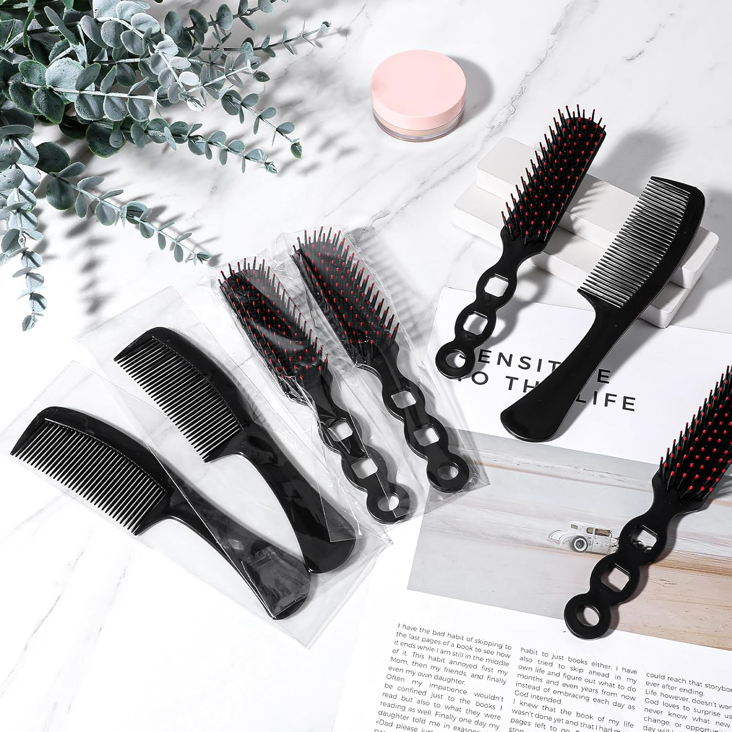 100 Pcs Hair Brushes and Combs Set for Homeless Individually Wrapped Bulk Hair Brush and Comb Set for Women Travel Hotel Homeless Charity image number 5