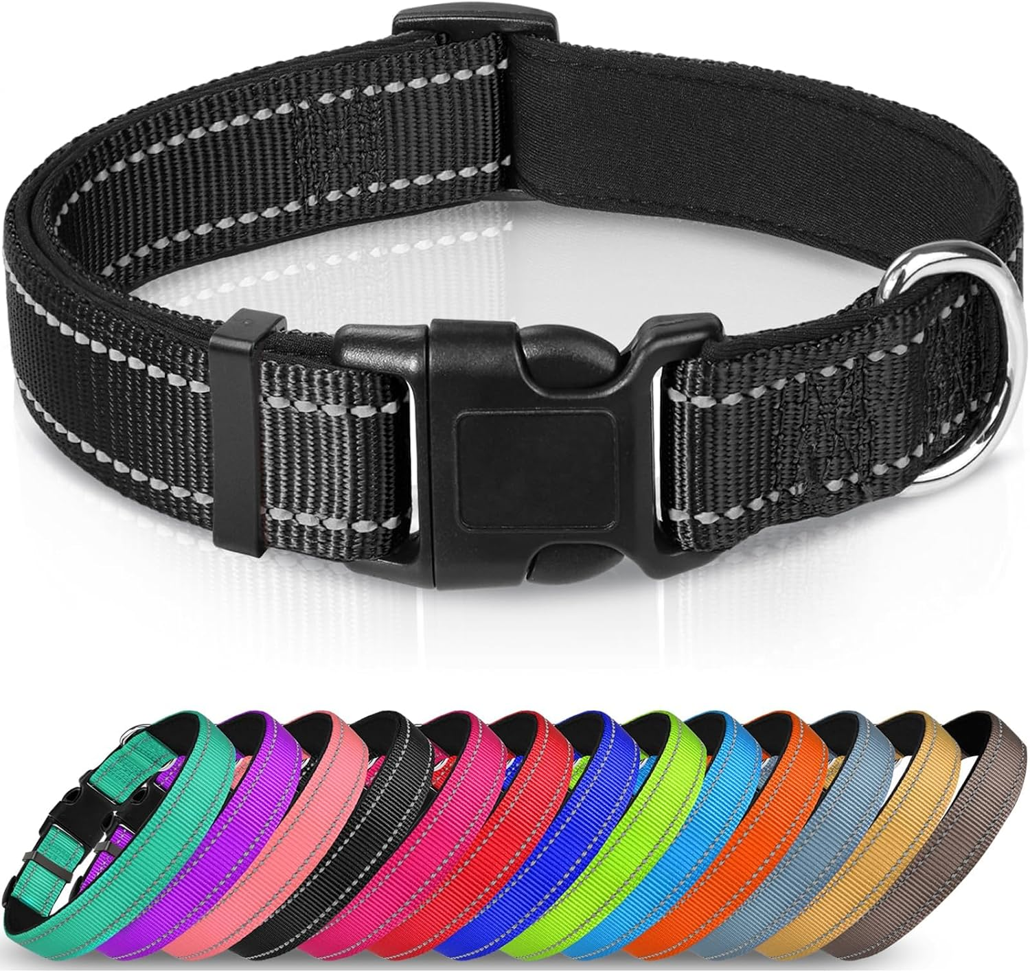 Reflective Dog Collar,Soft Neoprene Padded Breathable Nylon Pet Collar Adjustable for Small Dogs,Black (Medium (Pack of 1))
