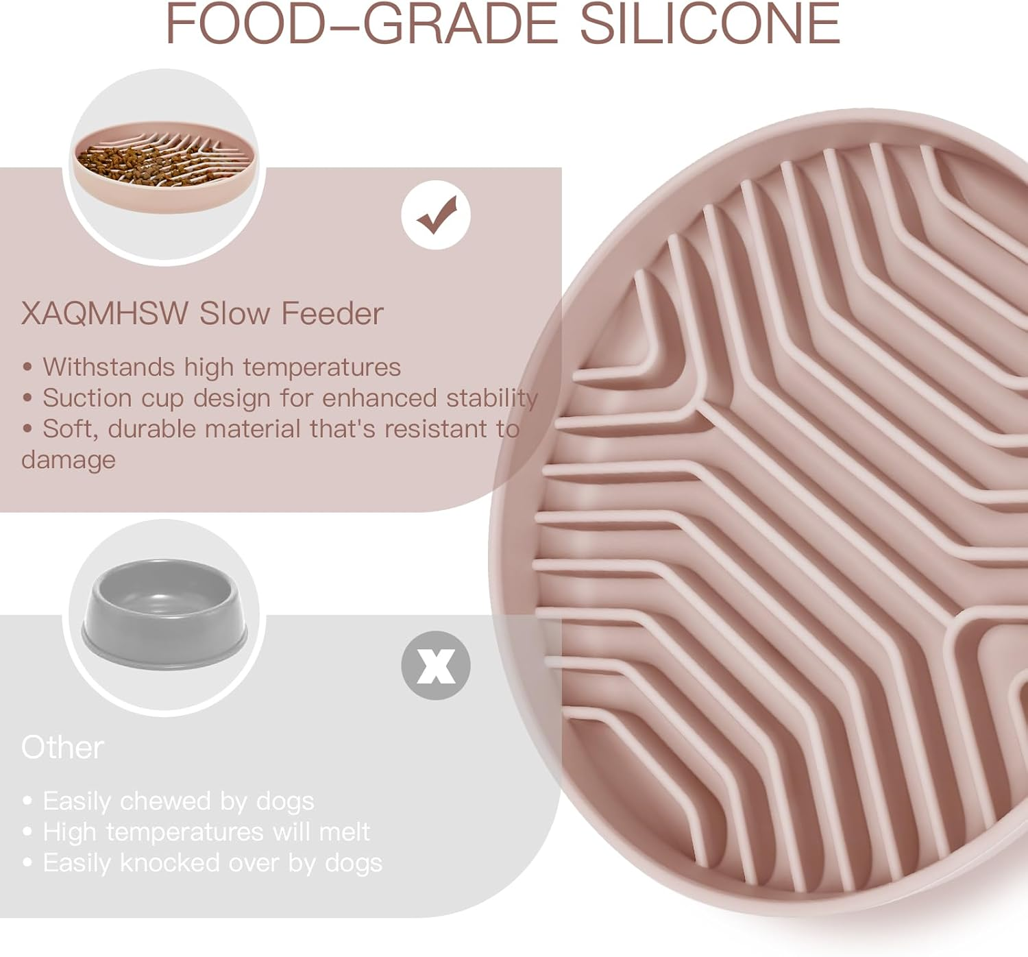 Slow Feeder Dog Bowls, Puzzle Silicone Dog Feeding Bowls with Suction Cups, Anti-Choking, Non-Slip Design, Reduces Boredom, Anxiety, Ideal for Medium to Small Dogs & Cats - XAQMHSW (Pink) image number 1