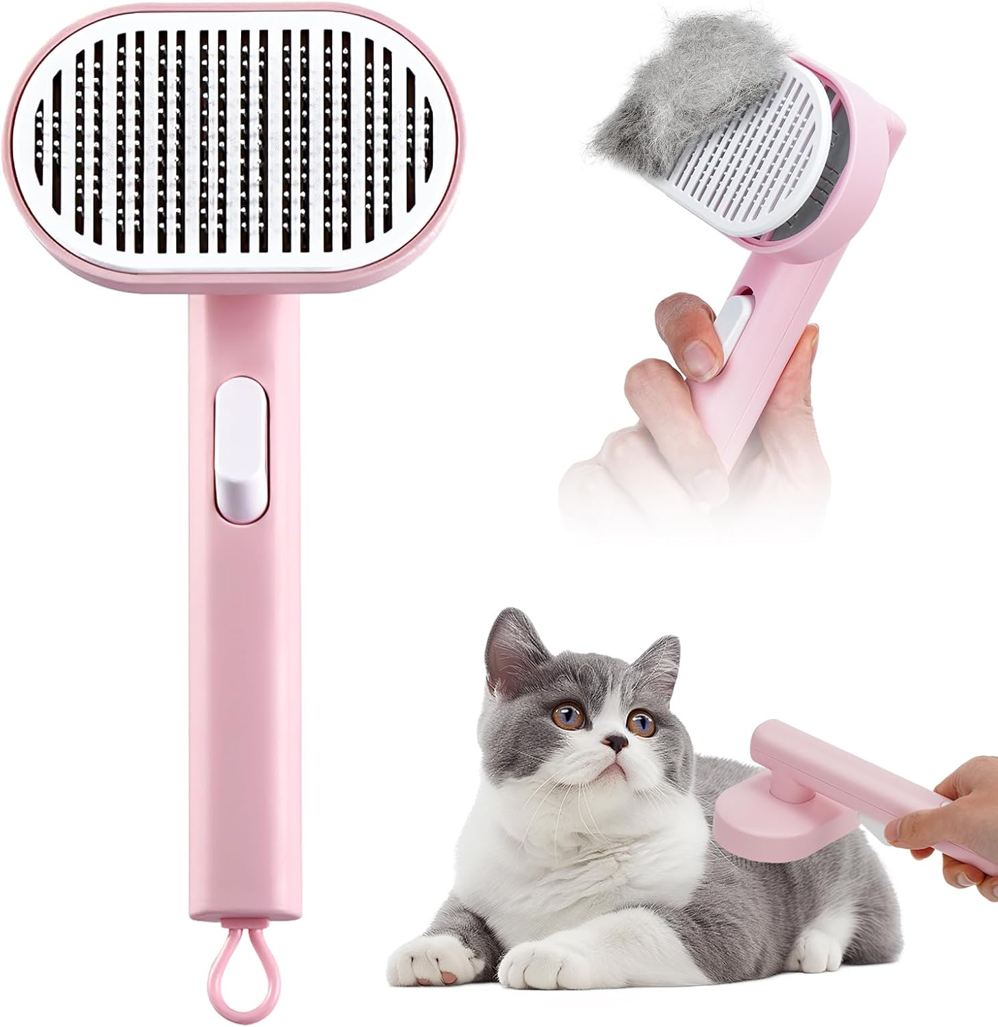 Cat Brush with Release Button,Small Animal Brushes for Indoor Cats Shedding,Cat Brush for Long or Short Haired Cats, Cat Grooming Brush Cat Comb for Kitten Rabbit Massage Removes Loose Fur,Pink image number 5