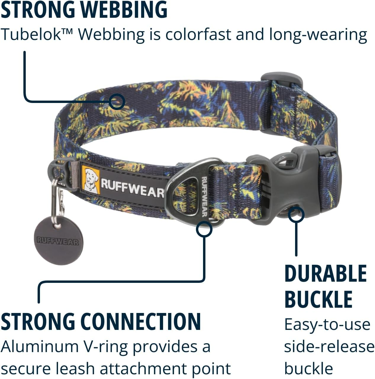 Ruffwear Front Range Collar, Dog Collar with V-Ring, Adjustable Length Pet Dog Collar, Comfortable Soft Fabric, Pet Collar with Dog Lead Attachment Ring, Moonlight Fade 20-26 Inches