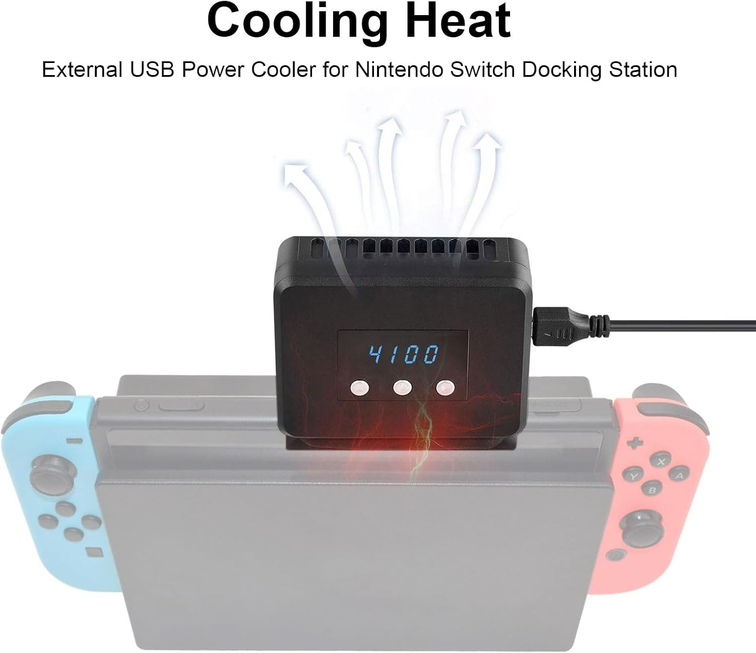 Eeekit Cooling Fan for Nintendo Switch Dock Set Temperature Display Cooler for NS Original Docking Station, USB Powered, Integrated Cable