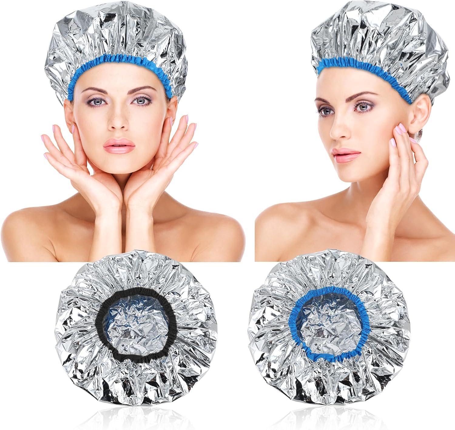 2 Pcs Deep Conditioning Hair Cap Aluminum Foil Heat Cap for Deep Conditioning Thickened Reusable Hair Shower Cap for Hot Oil Treatment Processing Caps for Hair Dyeing Home Salon Use