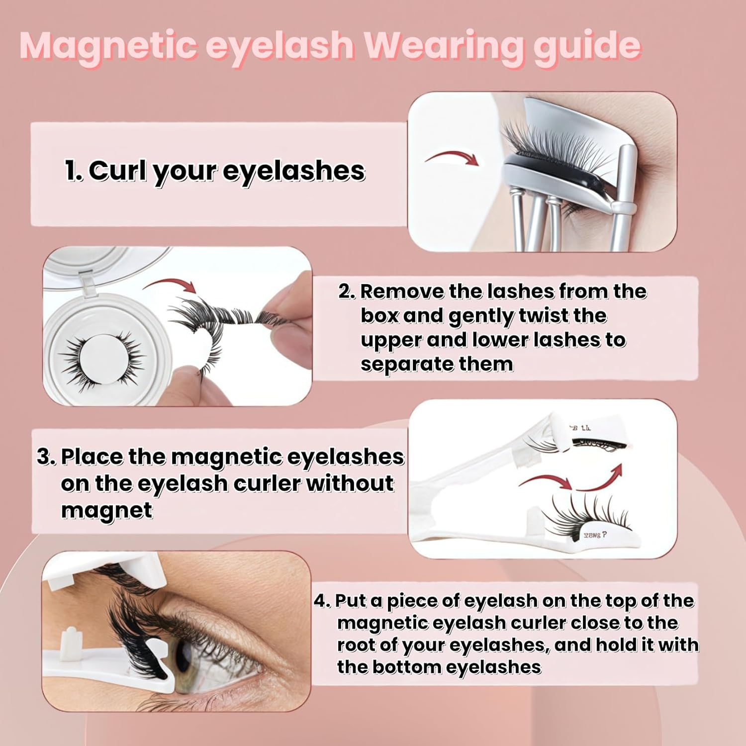 Magnetic Eyelashes 4 Pairs, Long Lasting Reusable with Applicator, Cat Eye Black Curly Wispy Thick Fluffy,No Need Glue 3D Look Eye Makeup,Waterproof, Easy to Wear. image number 1