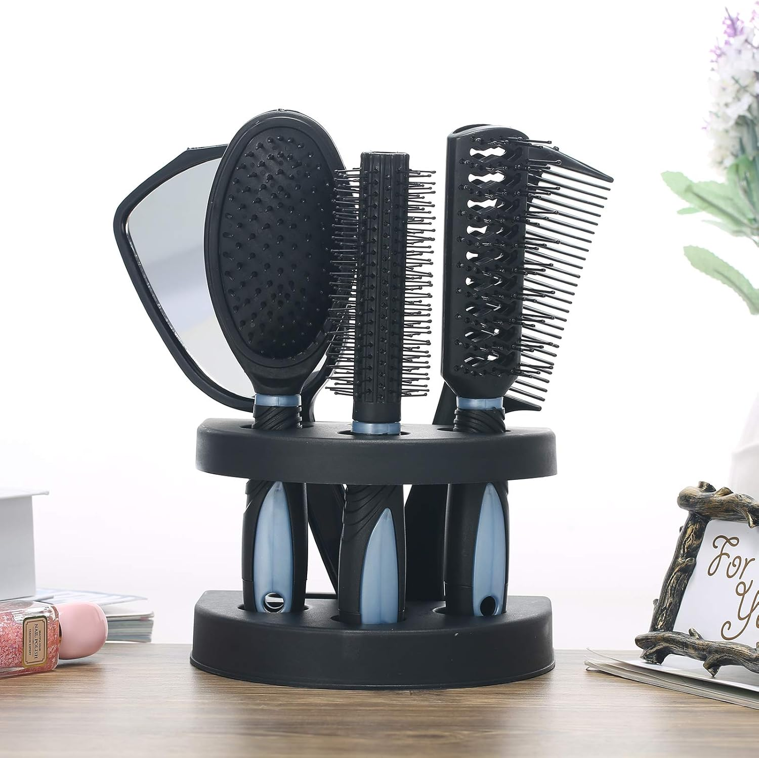 Yasao Set of 5 Hair Combs Mirror Set Professional Salon Hair Cutting Brushes Sets Salon Hairdressing Styling Tool and Holder Stand Set Dressing Comb Kits for Women and Men image number 5