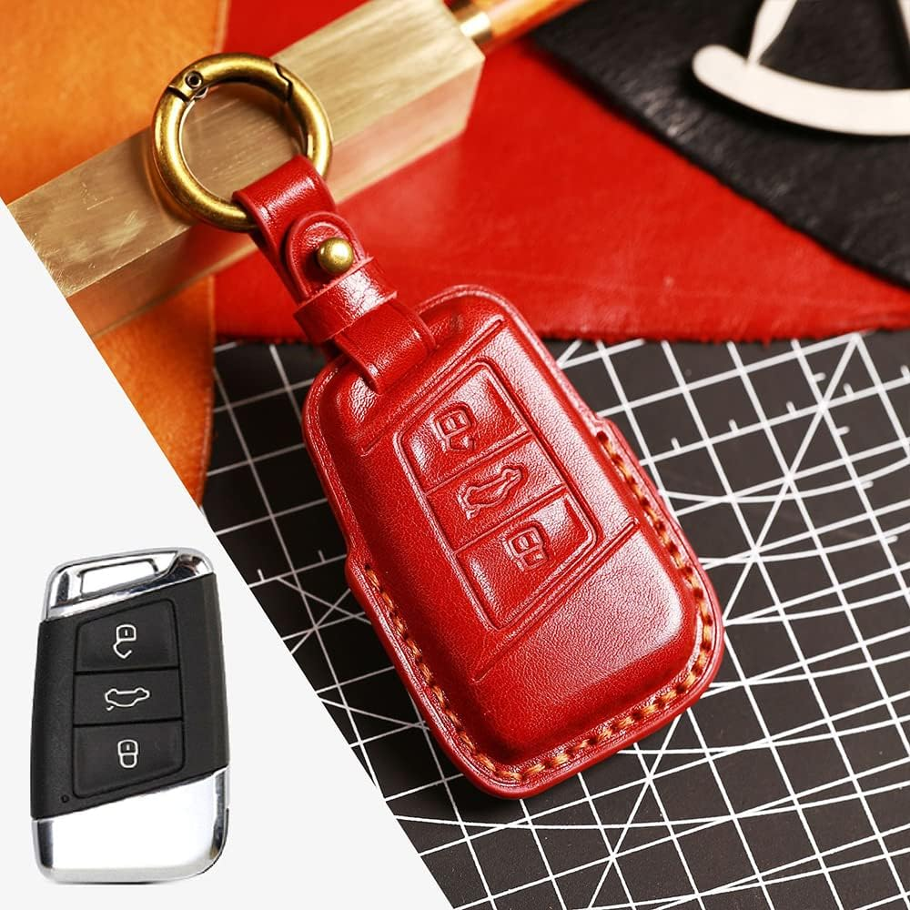 HIBEYO Key Case Cover for for Volkwagen VW Passat Alltrack B8 Golf Jetta Skoda Superb A7 Kodiaq Alltrack 3 Buttons Car Key - Brown image number 3