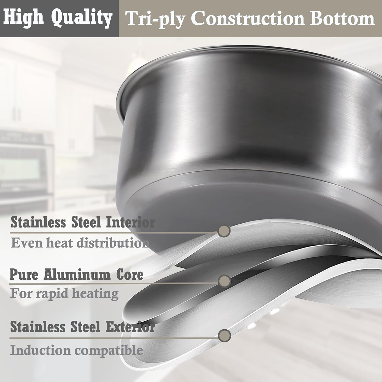 SHEUMNT Stainless Steel Pots and Pans Set, 6 Piece Nonstick Induction Kitchen Cookware Set, Works with Induction/Electric and Gas Cooktops, Nonstick, Oven Safe, Camping Cookware image number 3