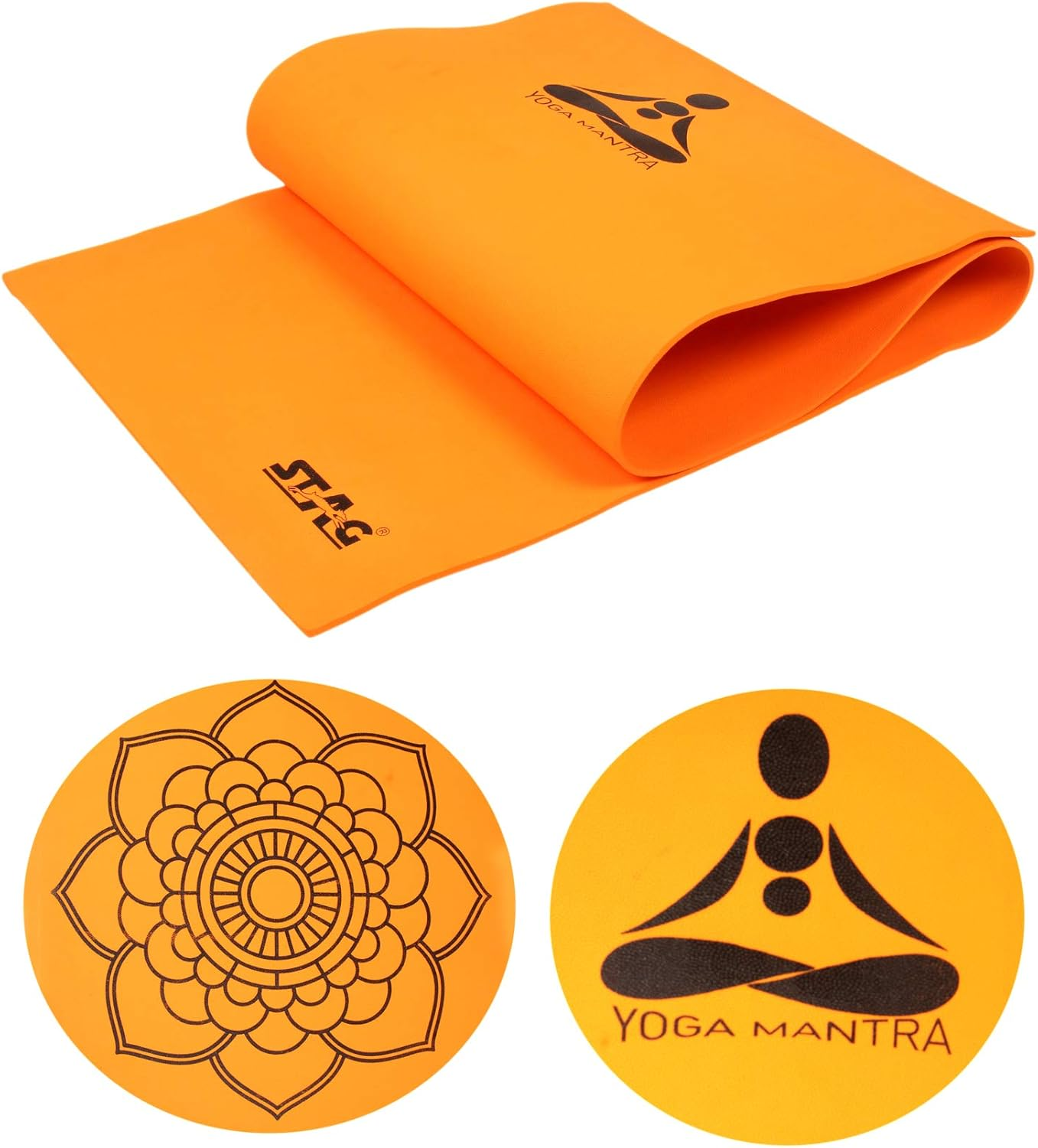 Stag Designer Yoga Mat | Color: Orange | Size: 6Mm | Material: Foam | Dimension: 6Ft X 2Ft | Durable and Flexible to Use | Ideal for Yoga, Pilates, Stretching and Toning Workouts
