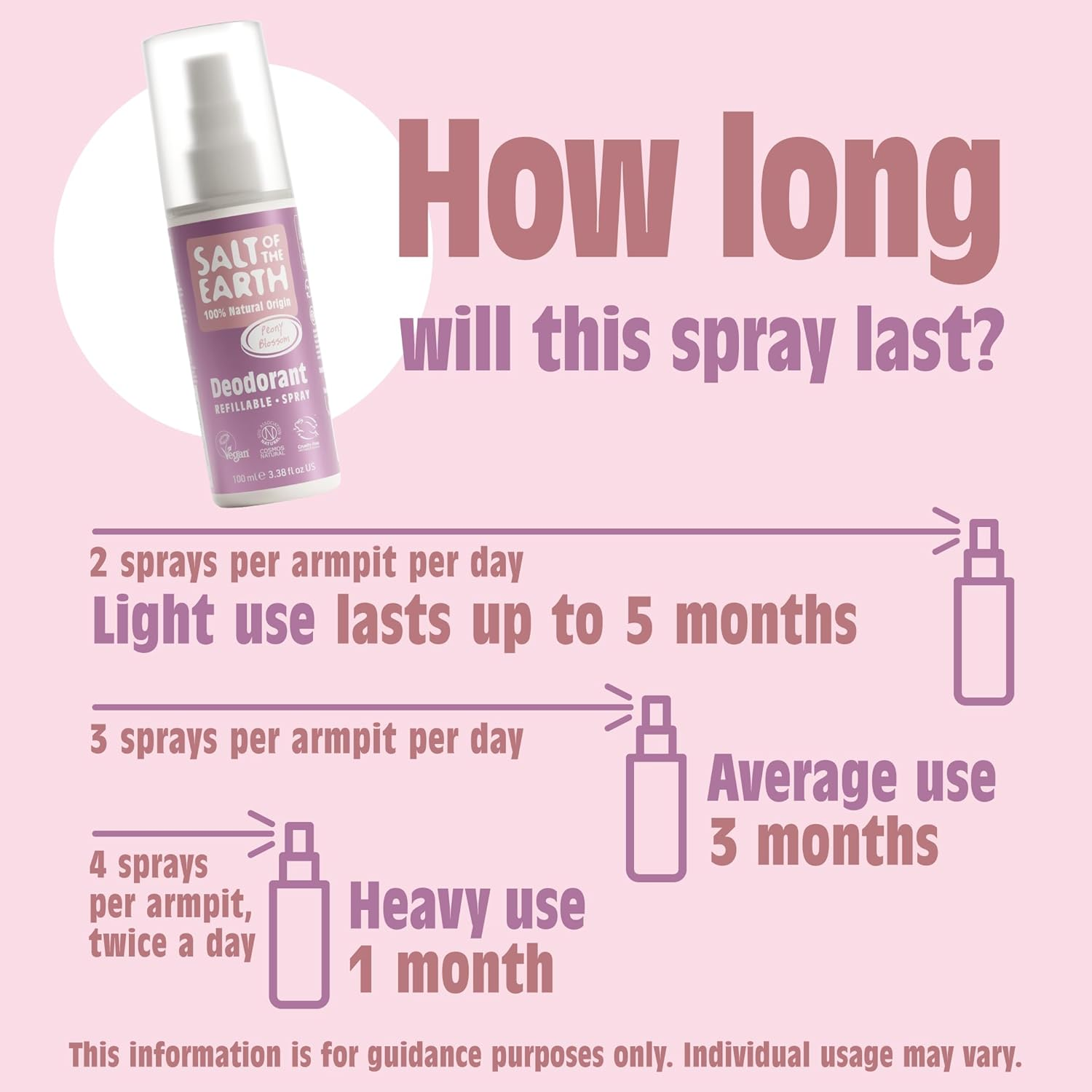 Salt of the Earth Natural Deodorant Spray by Salt of the Earth, Peony Blossom - Vegan, Long Lasting Protection, Refillable, Leaping Bunny Approved, Made in the UK - 100Ml image number 3