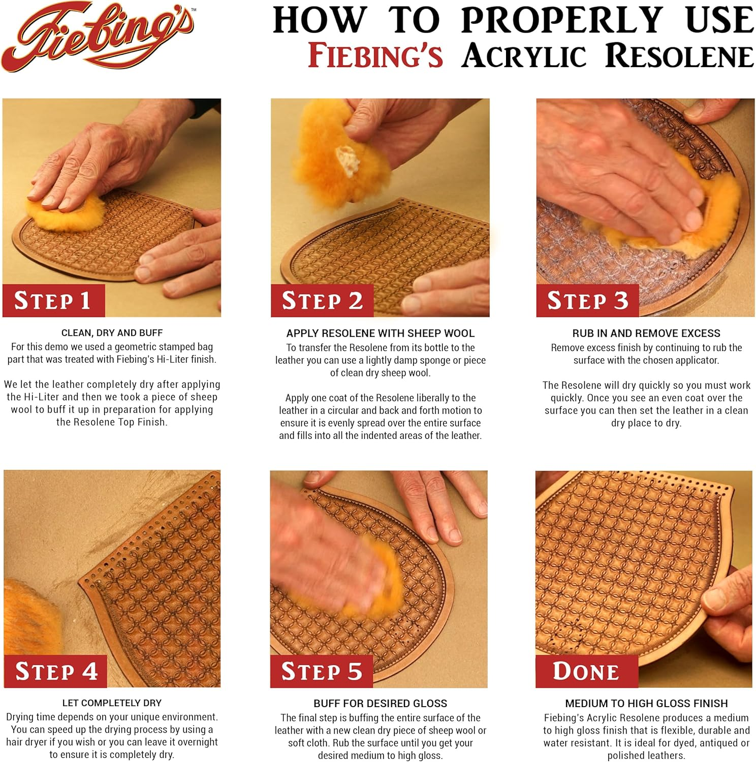 Fiebing'S Acrylic Resolene (4 Oz) - Protective Acrylic Leather Finisher - Glossy Finish Top Coat for Dyed & Polished Leathercraft - Flexible, Durable, Water Resistant for Boots, Couch, Purse, Neutral, image number 4