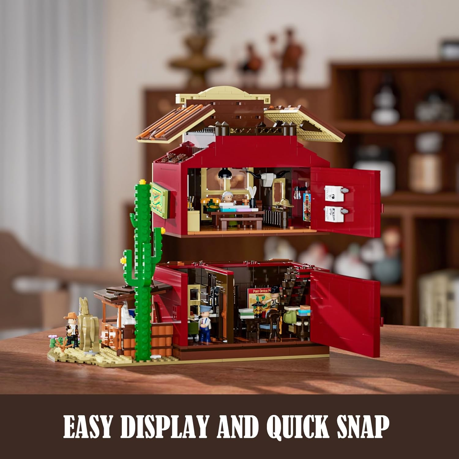 FUNWHOLE Old West Post Office Lighting Building-Bricks Set - 1692 Pcs the Wild West Town Collection Display Set for Adults and West Lovers image number 3