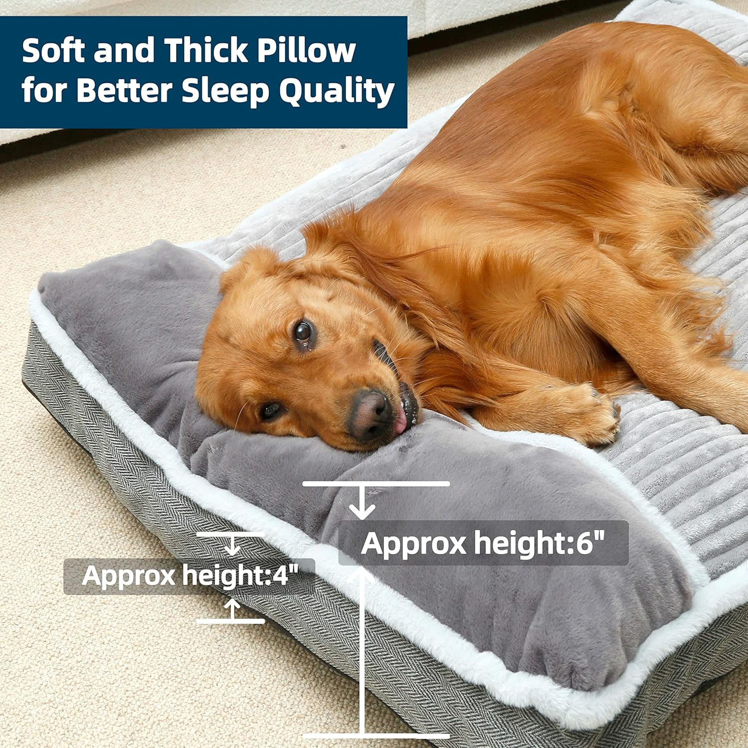 Dog Beds for Extra Large Dogs, Dog Mattress with Pillow for Crate Kennel, Sofa Dog Bed, Super Soft Pet Bed for Medium, Jumbo, Small,Large XXL Dogs Breeds Pet Bed image number 3