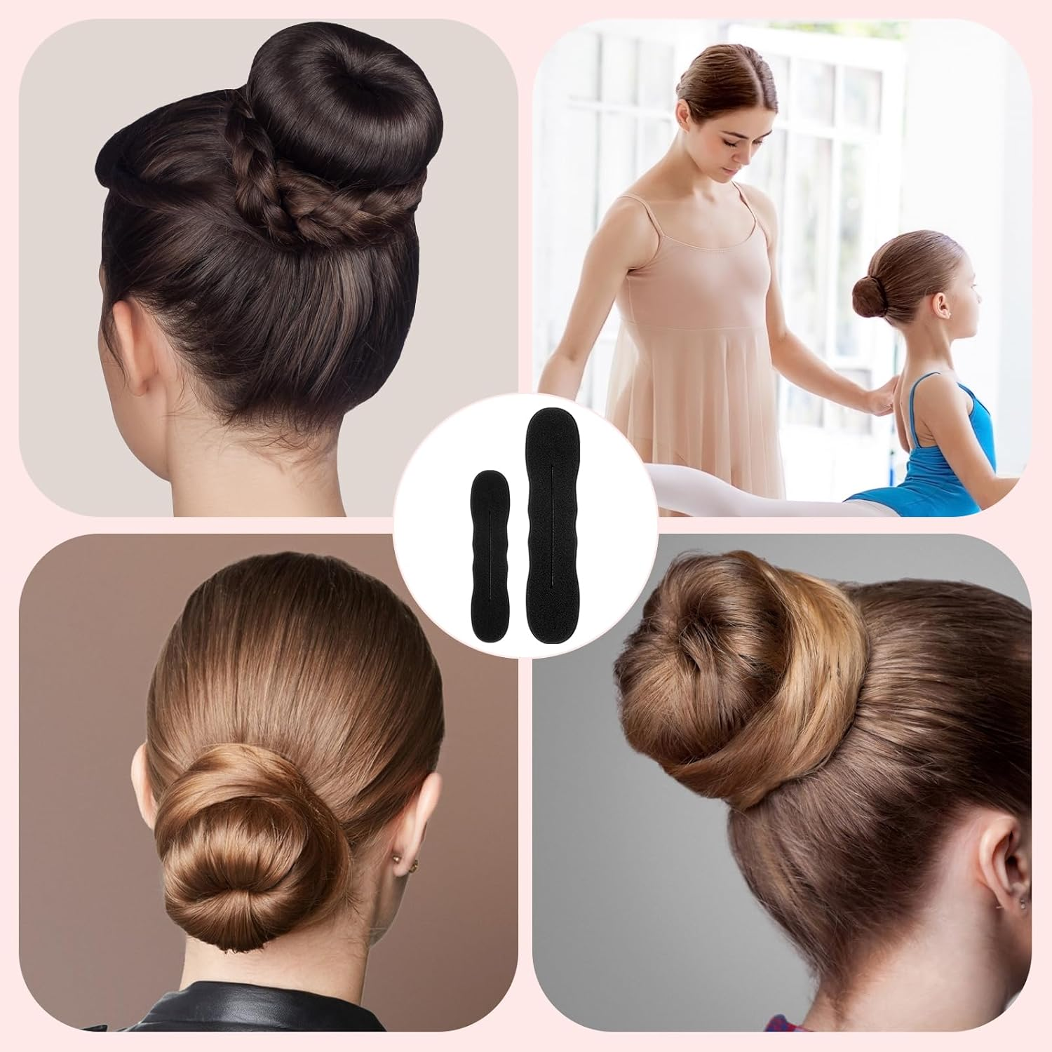 11Pcs Hair Bun Maker Kit, (3 Large, 4 Small) Soft Foam Sponge Buns with 3Pcs Twist Hair Tool and Comb, Reusable Flexible Hair Bun Donut for Women Updos, Ballet Buns, Waves Style image number 2