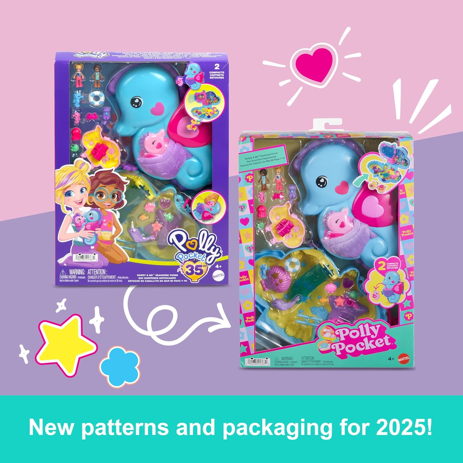 Polly Pocket Dolls & Playset with Pets & 13 Accessories, 2-In-1 Daddy & Me Seahorse Wearable Purse & Animal Toy, Starring Shani image number 4