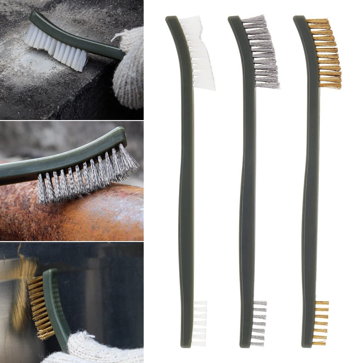 Origlam 【Best Deals for Christmas】 3Pcs Mini Wire Brush Set Rust Paint Metal Cleaner Cleaning Welding Slag and Rust Handy Steel/Nylon/Brass Brush Set Suitable for Cleaning Paint/Rust/Dirt image number 3