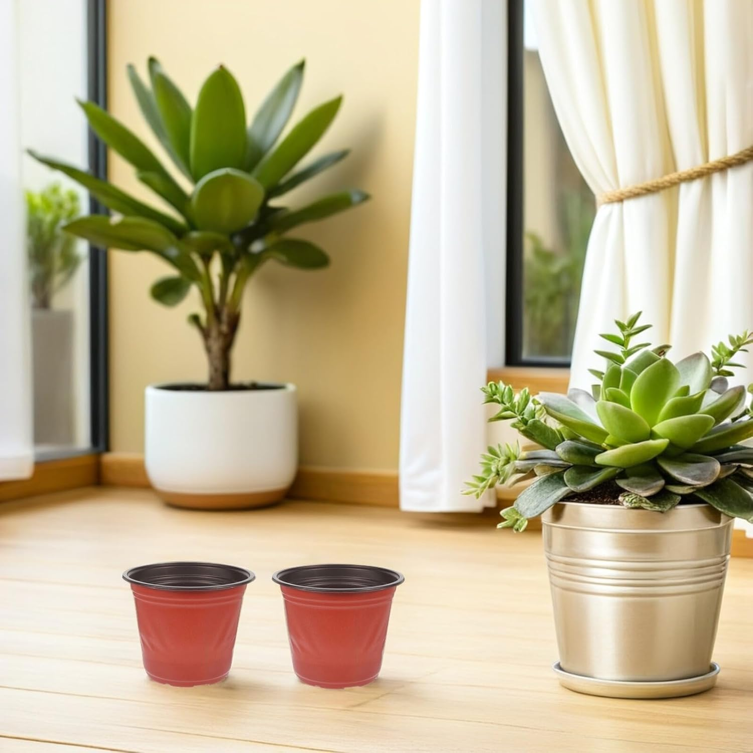 Kisangel 100Pcs Plastic Nursery Pots Drainage Holes 5.5X5.11 round Flower Transplanting Containers for Gardening Succulent Planters and Seedling Propagation