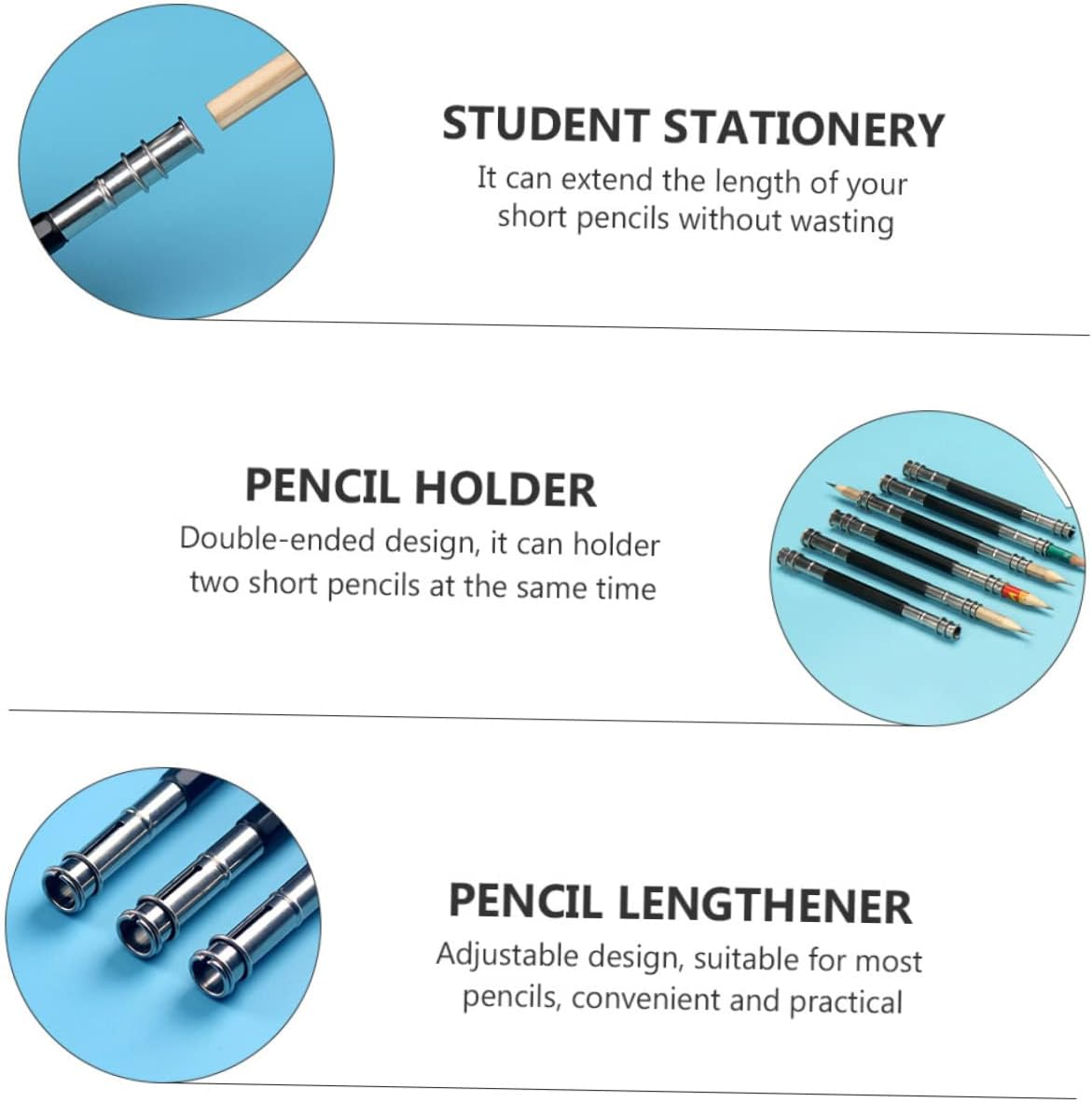 STOBOK 13Pcs Pencil Extender Baseboard Artist Pencil Holder Extender Floor Vents Pen Sleeve Extender Handy Crayon Extender Handy Pencil Holder Aluminum Alloy Double Head Art Supplies image number 3