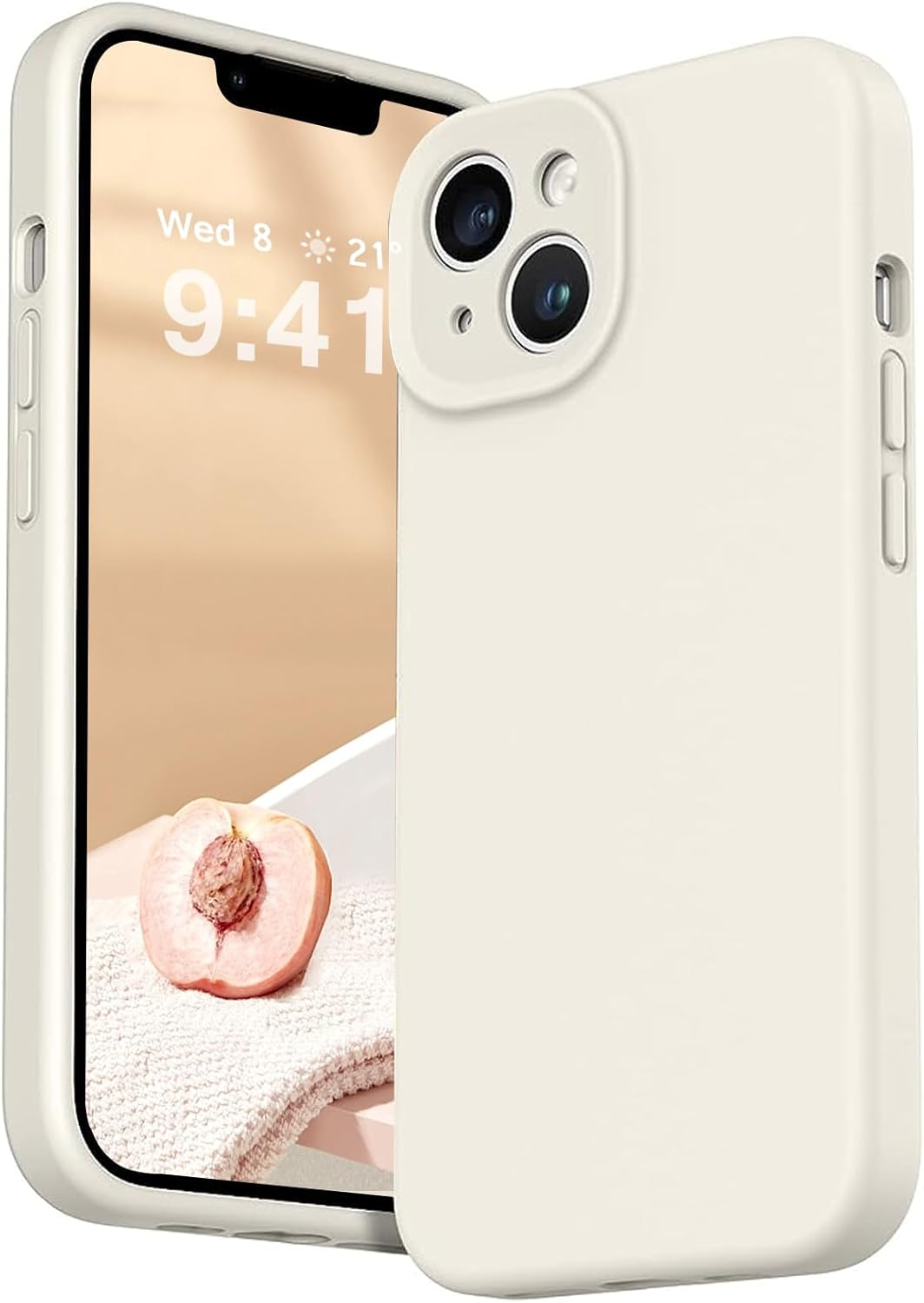 ROUMAYMAY for Iphone 15 Case, Liquid Silicone Shockproof Upgraded [Camera Cover], with Soft Fine Smooth Microfibre Lining Anti-Scratch, Full Body Phone Case for Iphone 15 Cover White Beige