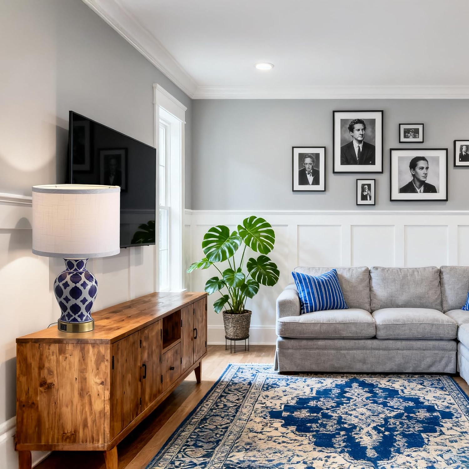 Bedside Table Lamp with USB Ports 2 Pack, 3 Way Dimmable Night Light with Fabric Shade Lampshade, Modern Ceramic Touch Lamp for Bedroom Decor for Living Room Home Office Study, White image number 1