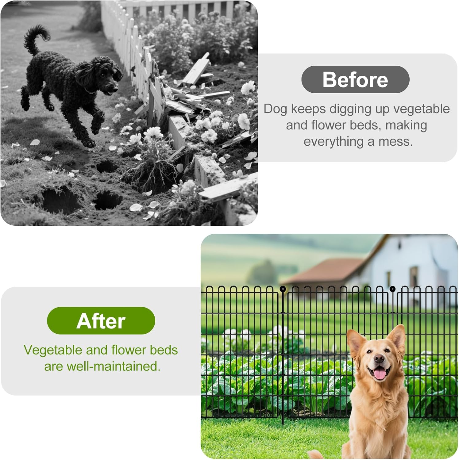 10 Panels Tall No Dig Decorative Garden Fence for Yard, Animal Barrier Fencing for Outdoor Dog, Metal Portable Garden Fences for Borders, Pets, Landscape (K15- Black, 10 Panels - 7.4M(L) X 81Cm(H)) image number 5