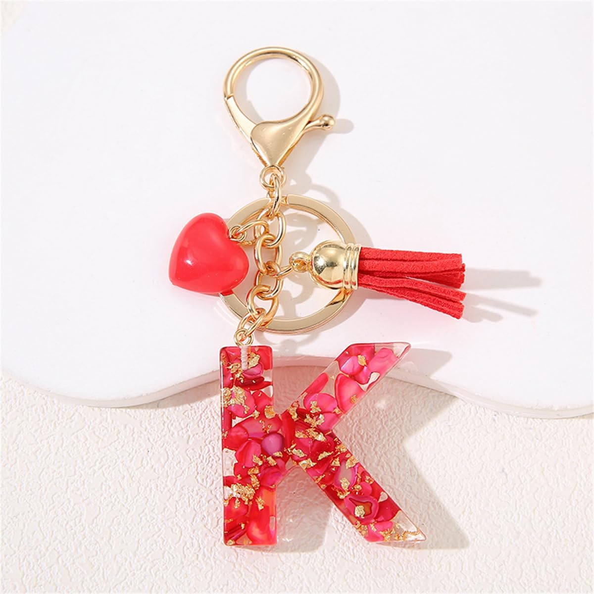 Gierzijia Red Stone Love Tassel A-Z Alphabet Resin Keychain, Initial Letter Key Ring Accessories Bag Charms image number 4