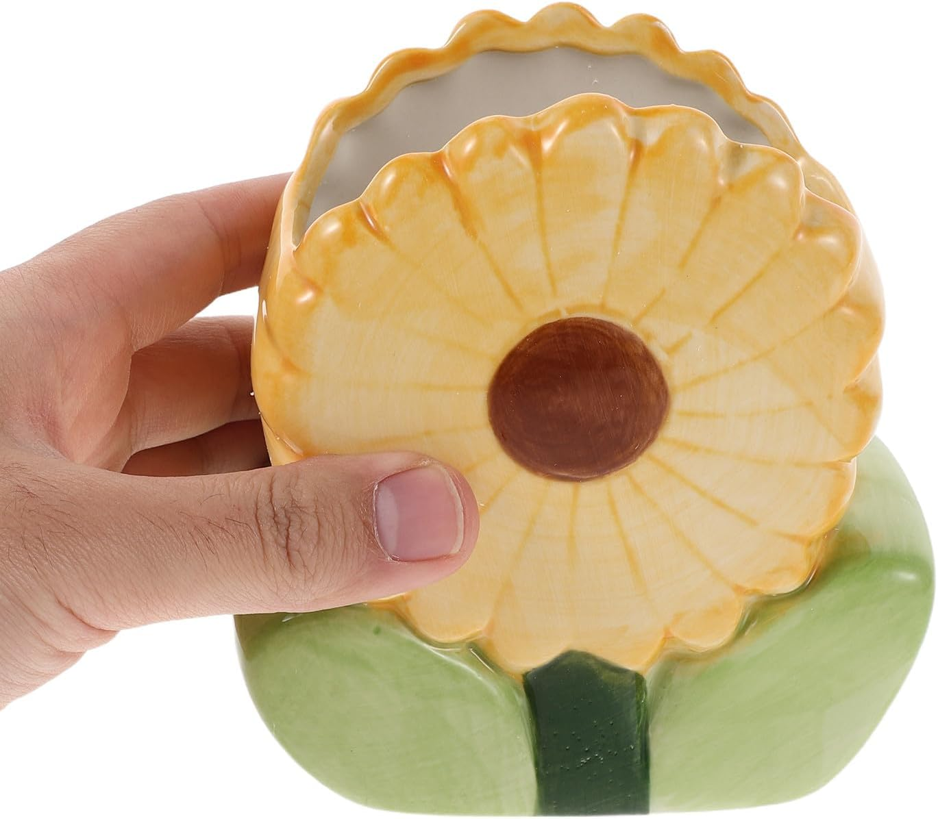 IDEANATEGRATE Aesthetic Pen Holder: Ceramic Flower-Shaped Pencil Organizer - Cute Makeup Brush Holder - Decorative Pencil Cup for Desk Office Vanity Home Decor image number 5