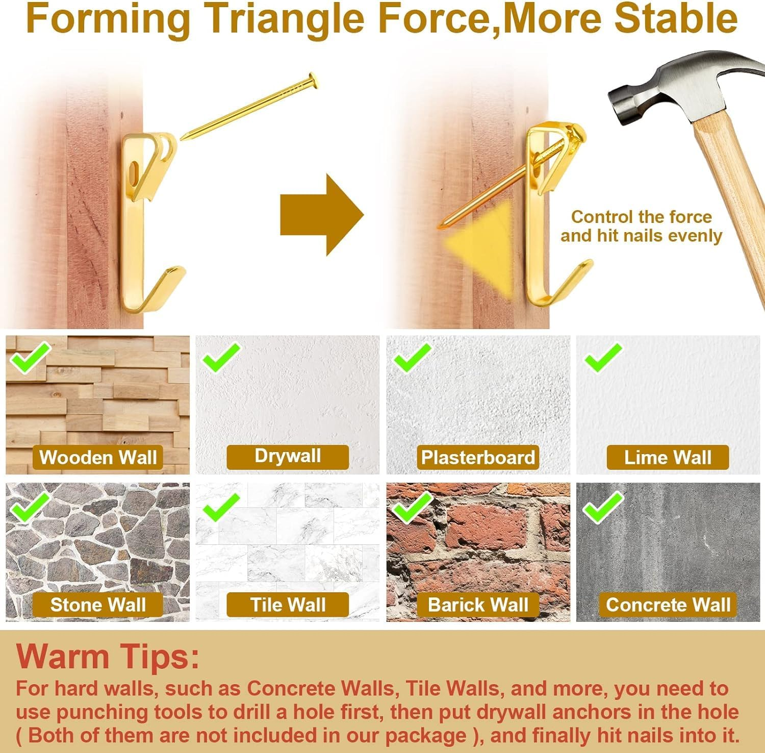 ETHEL 372 PCS Picture Hanging Kit, Indoor outside Picture Hangers, Heavy Duty Picture Frame Mirror Wall Hanging Hardware Hooks Kit with Nails Sawtooth for Hanging Picture (Hanging Kit-372, 3.8X4X2) image number 2