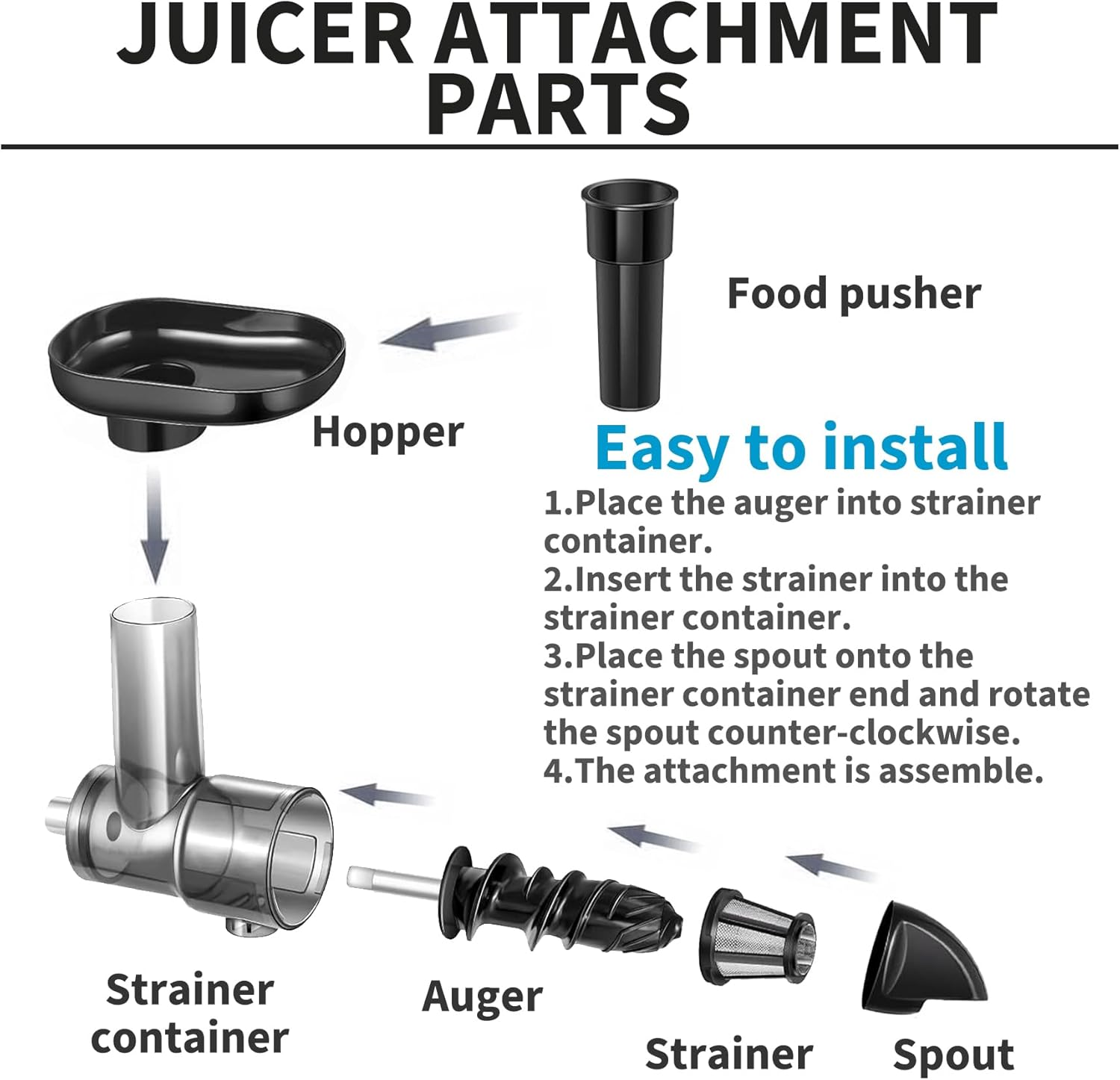 Masticating Juicer Attachment for Kitchenaid All Models Stand Mixers,Masticating Juicer, Slow Juicer Attachment for All Kitchenaid Mixers, Cold Press Juicer Parts image number 2
