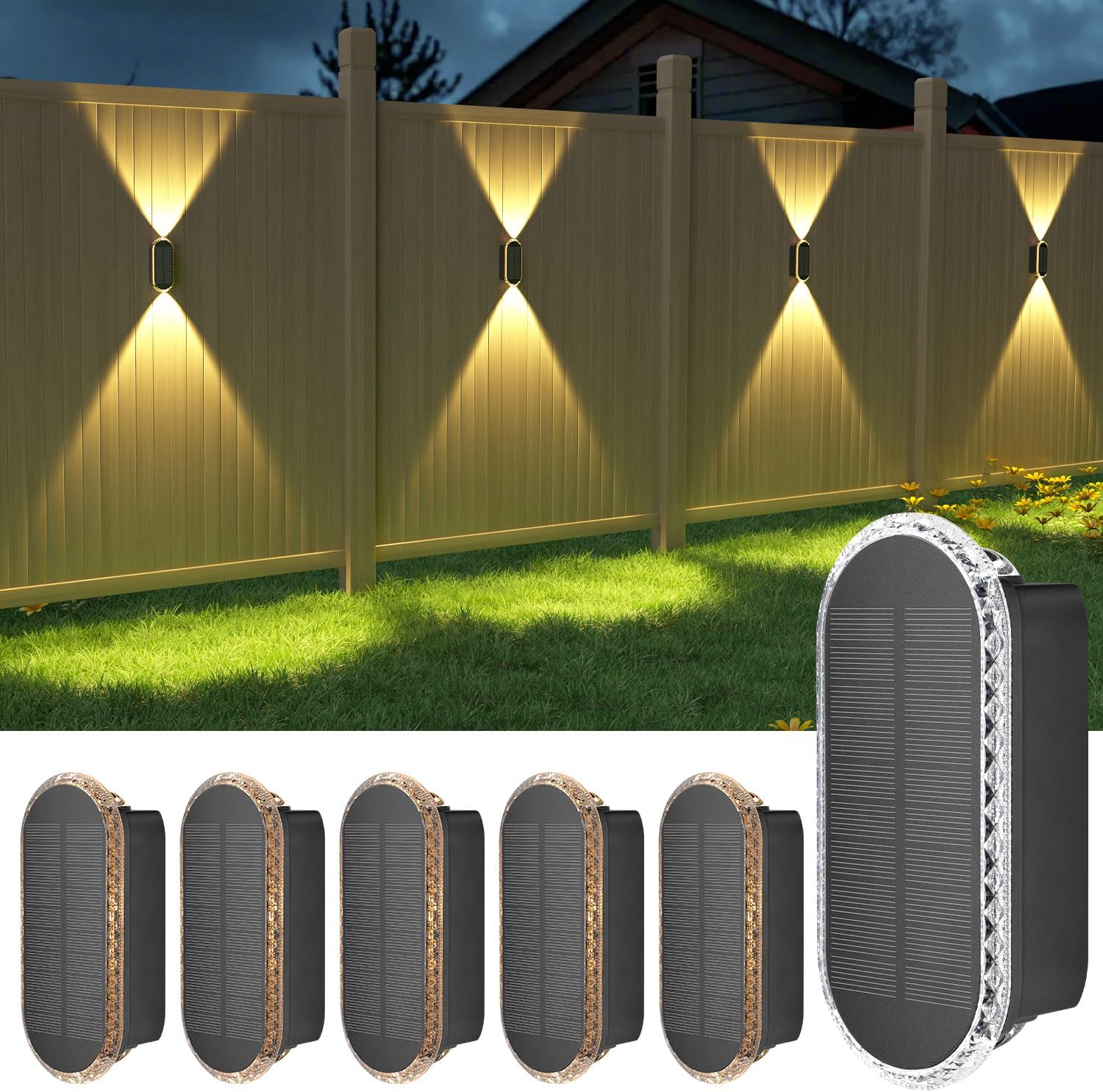 Ellasay Solar Fence Lights Outdoor, 4 Pack Wall Lights Solar Powered 3 Color Modes, up & down LED IP65 Waterproof Solar Garden Lights for Outdoor,Yard,Pool,Porch,Patio,Railing image number 4