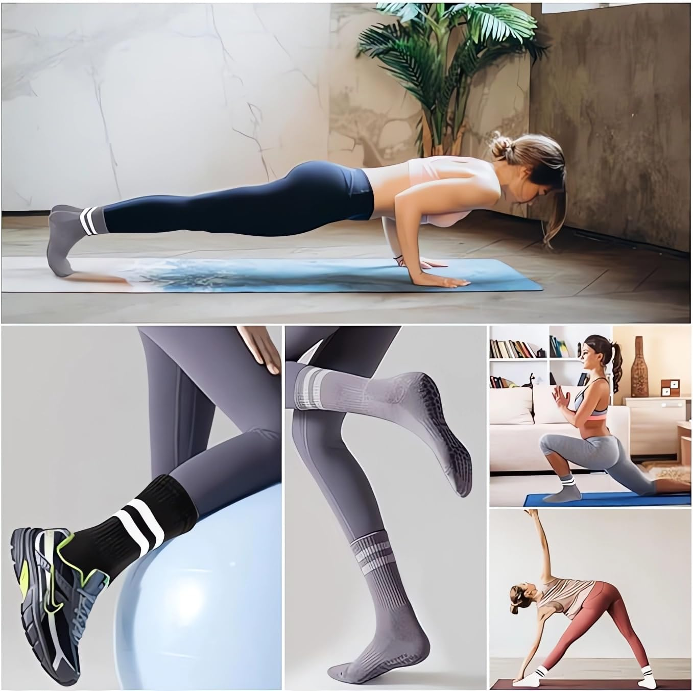3Pairs Women Yoga Socks, Pilates Socks,Anti-Slip Particles with Cushioning Effect,Silent Movement（A） image number 6
