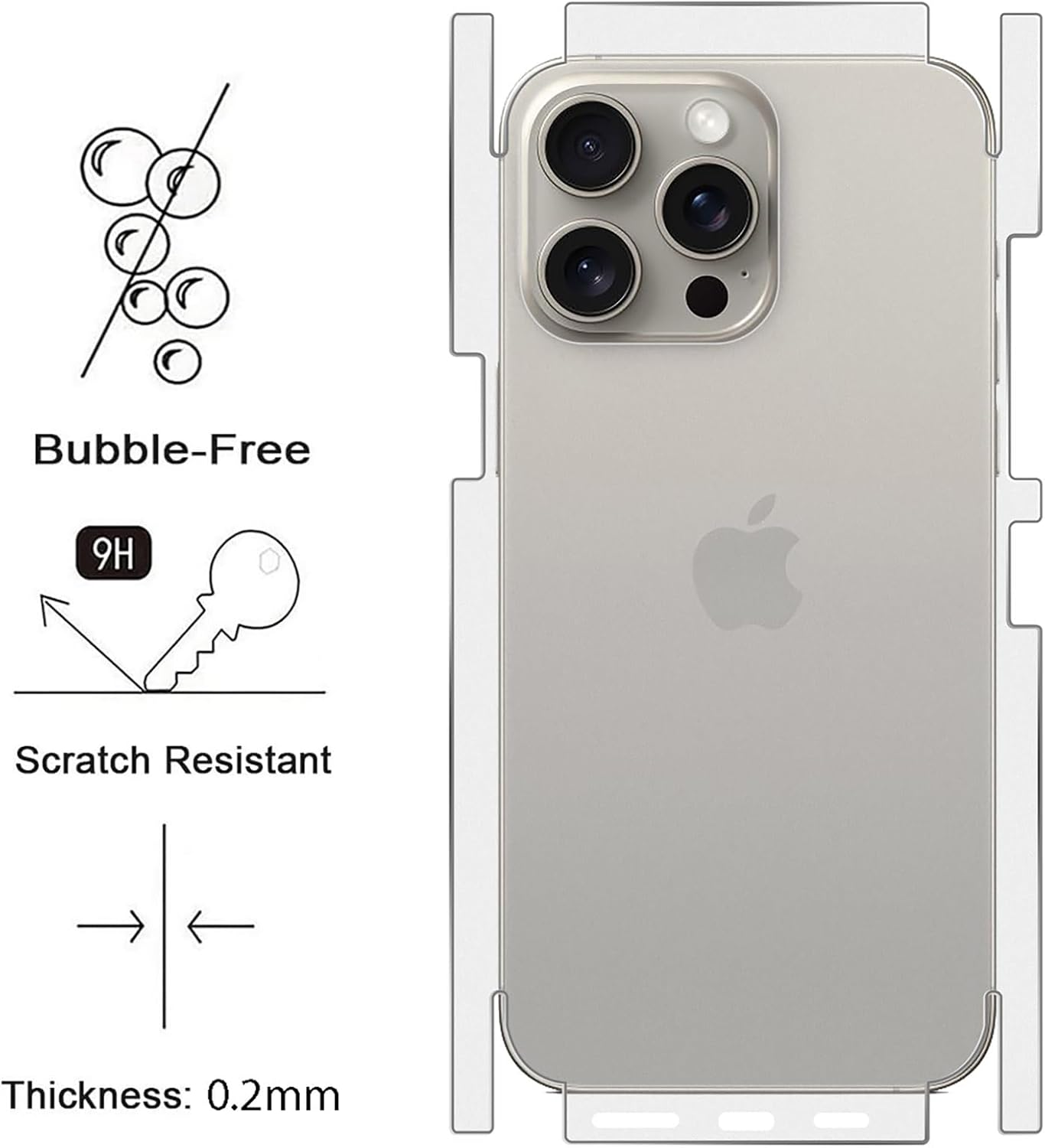 GIOPUEY Pack of 2 Back Film Compatible with Iphone 15 Pro Max, Iphone 15 Pro Max Back Protective Film, Soft TPU, Thin, Matte Texture, Protective Border - Translucent image number 2