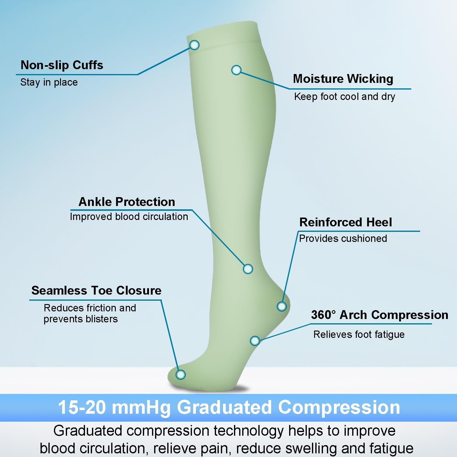 8 Pairs Compression Socks for Women & Men 15-20 Mmhg Compression Stockings for Blood Circulation,Support Socks for Running,Nurses,Athletic,Hiking,Flight,Travel,Pregnancy image number 7