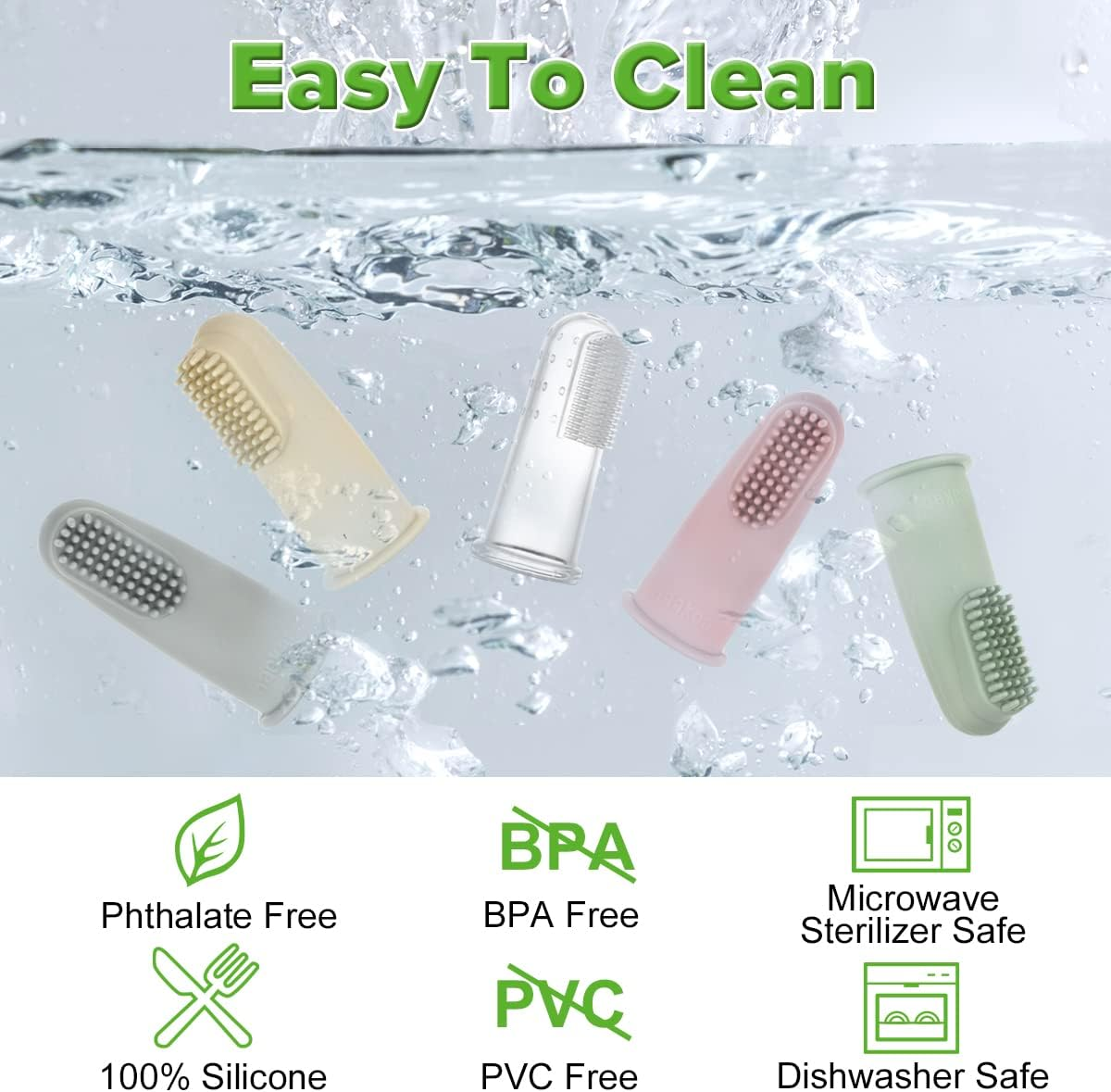 Haakaa Silicone Baby Finger Toothbrush, Oral Care for Infants|Babies|Toddlers|Kids, Soft Food Grade Silicone, 0 Months+, 2 Pack(Clear） - Clear image number 4