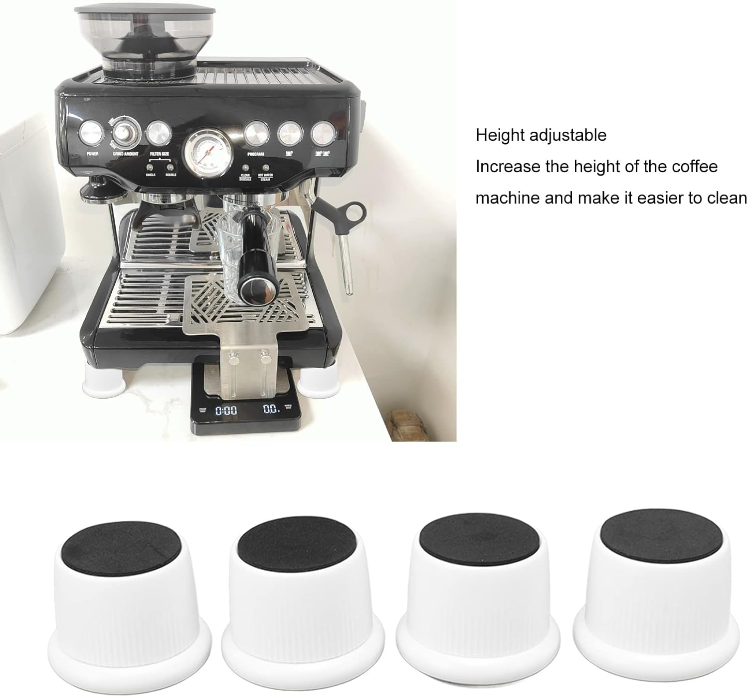 Omabeta 4PCS Furniture Risers with 100Kg Load Capacity, 40-65Mm Adjustable Height for Coffee Machine, Non Slip Furniture Pads for Sofa Bed Table Chair Cabinet,White - Gray image number 4