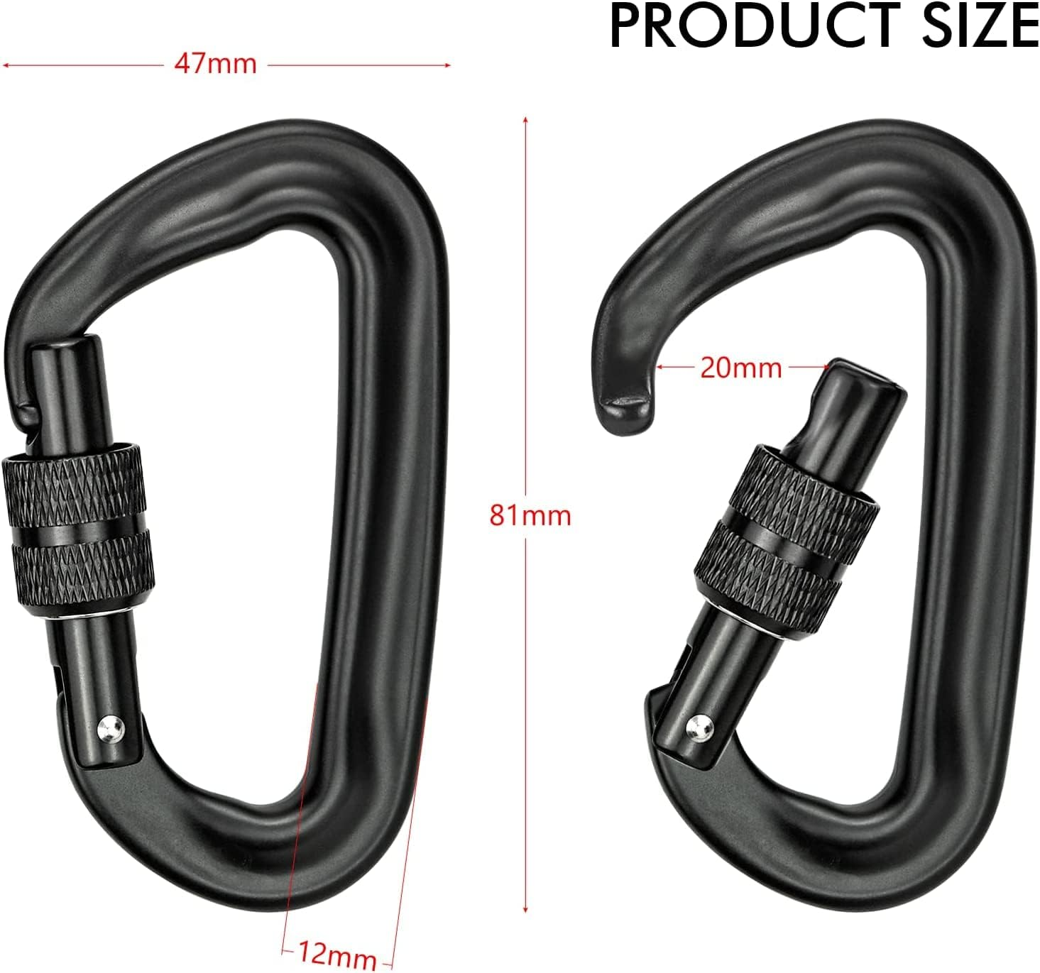 Auto Locking Carabiner Clips, 2PCS 12KN (1200Kg) Heavy Duty Lightweight Locking Carabiner Clips - Excellent for Securing Pets, Outdoor, Camping, Hiking, Hammock, Dog Leash Harness, Keychains image number 6