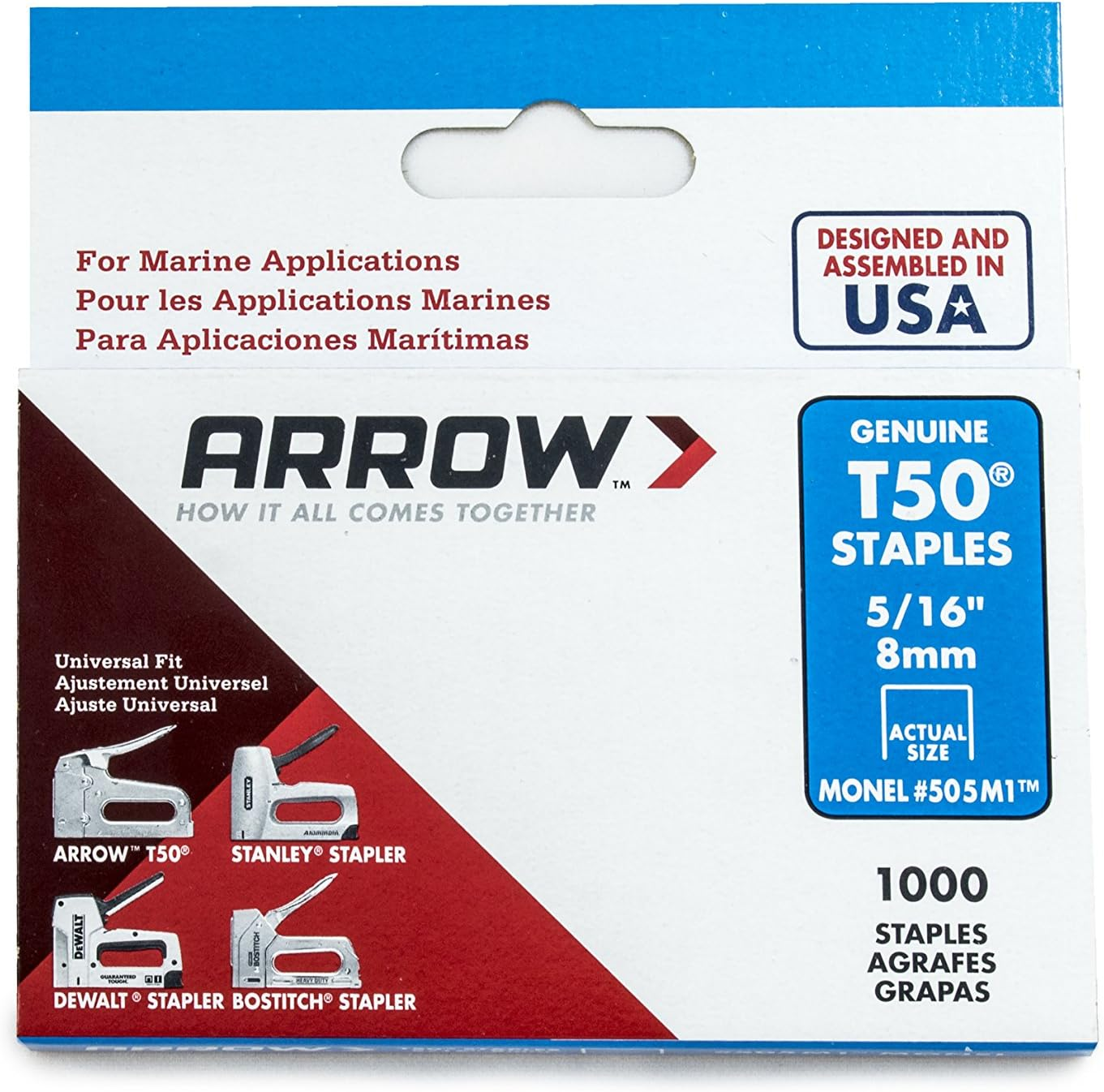 Arrow T50 8 Mm(5/16) Monel S Fastener Staples 1000 Piece