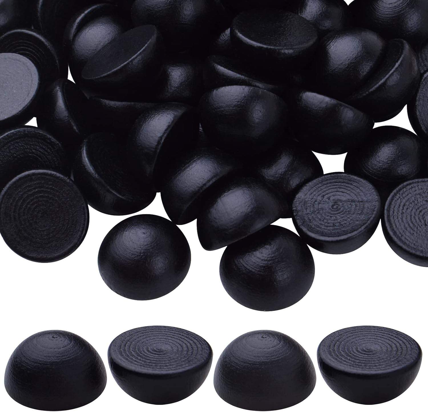Half Wooden Balls, 100Pcs Half round Unfinished Wooden Balls Natural Smooth Mini Split Hemisphere Wood Craft Beads Balls for DIY Projects Art Design Painting Christmas Party Ornament, 15Mm, Black