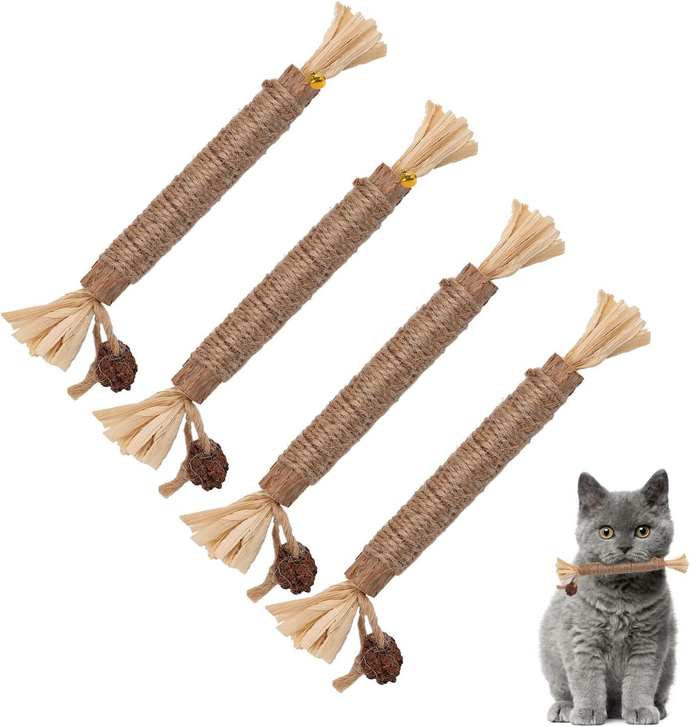 4 Packs Catnip Toys, Silvervine Chew Sticks Cat Teeth Cleaning Toy or Indoor Cats, More Attractive to Cats Toy, Catnips Chew Toys for Cats and Kitten Teething Dental Toy