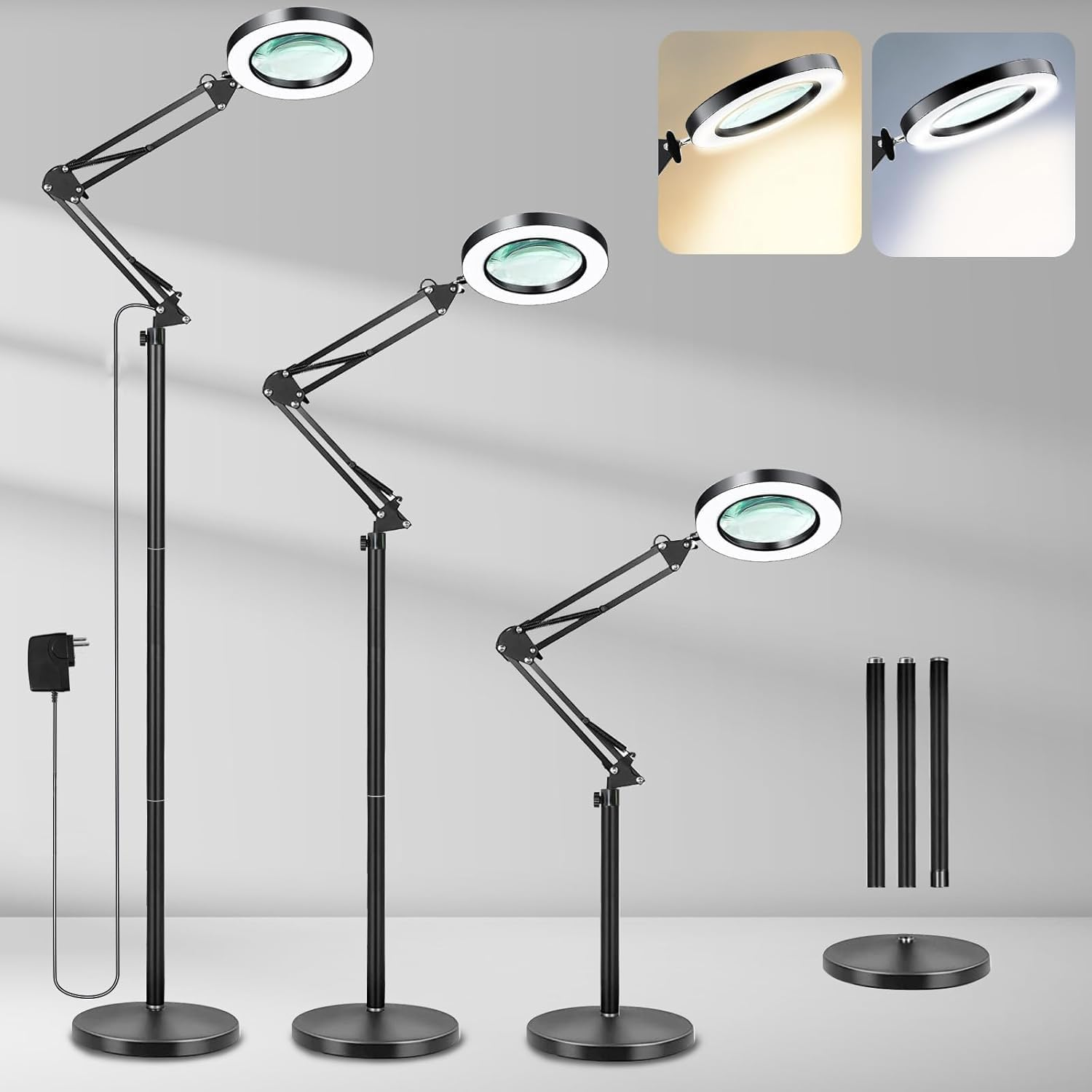 10X Magnifying Glass Floor Lamp,Foldable and Large Angle Rotation Five Colors Switching,Ten Levels of Dimming,Suitable for Beauty,Electrician Maintenance,Bedroom,Living Room,Dormitory Lighting,Office. image number 3