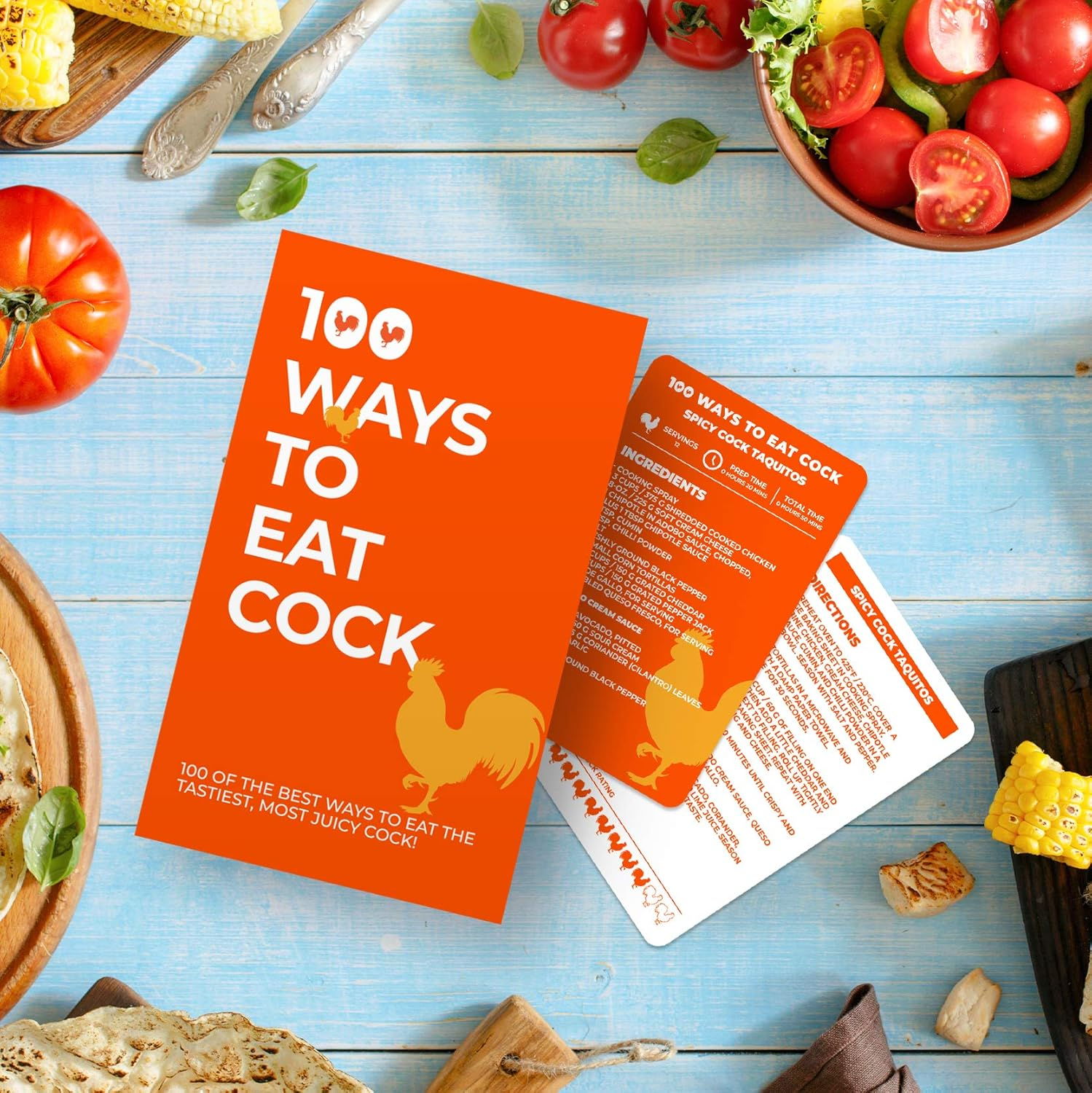 Gift Republic 100 Ways to Eat Cock Cards, Hilarious Chicken Recipe Cards, 100 Fun Cooking Ideas for Poultry Lovers, Tasty Meal Inspiration, Humorous Kitchen Accessory, Fun Foodie Novelty