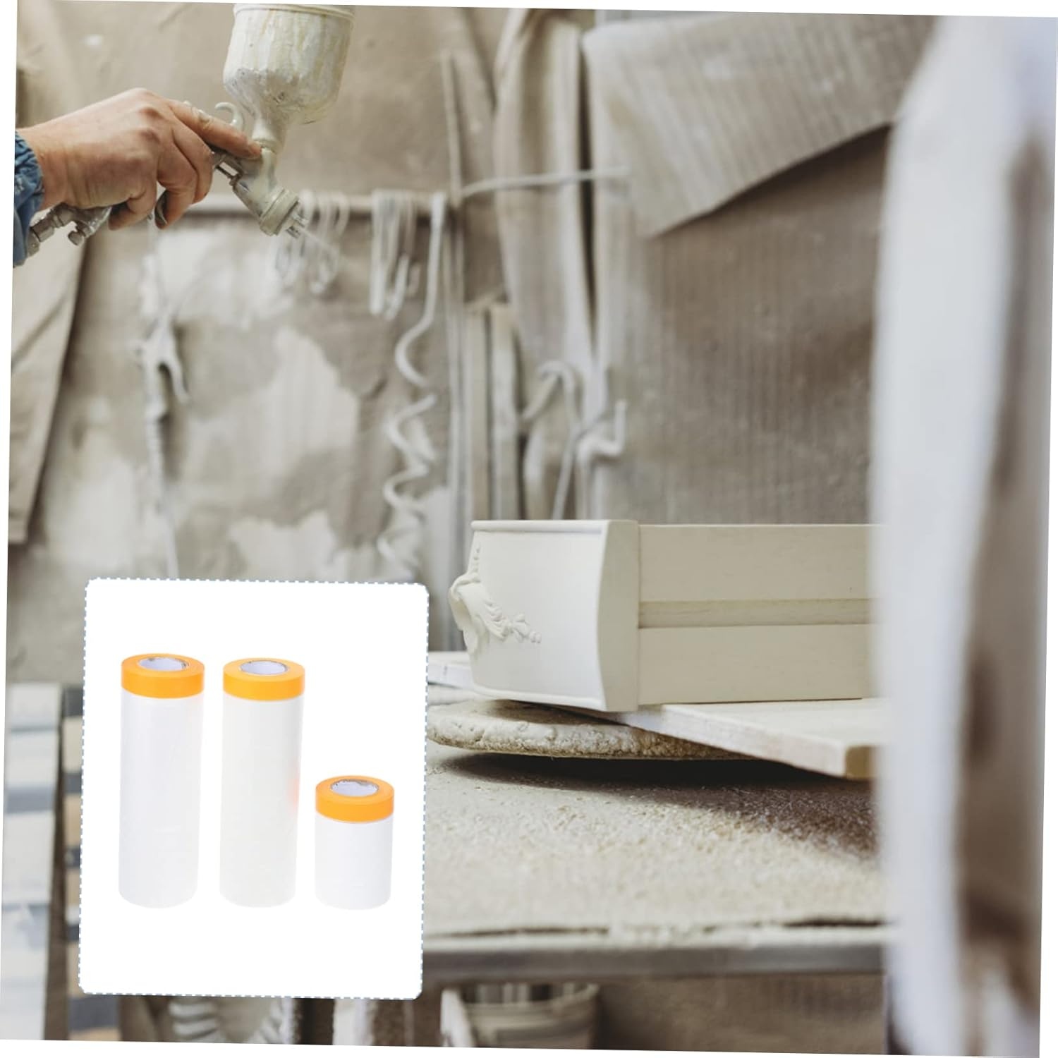 3 Rolls Masking Film Adhesive Masking Paper Meters for Painting Car Tape Protective image number 4
