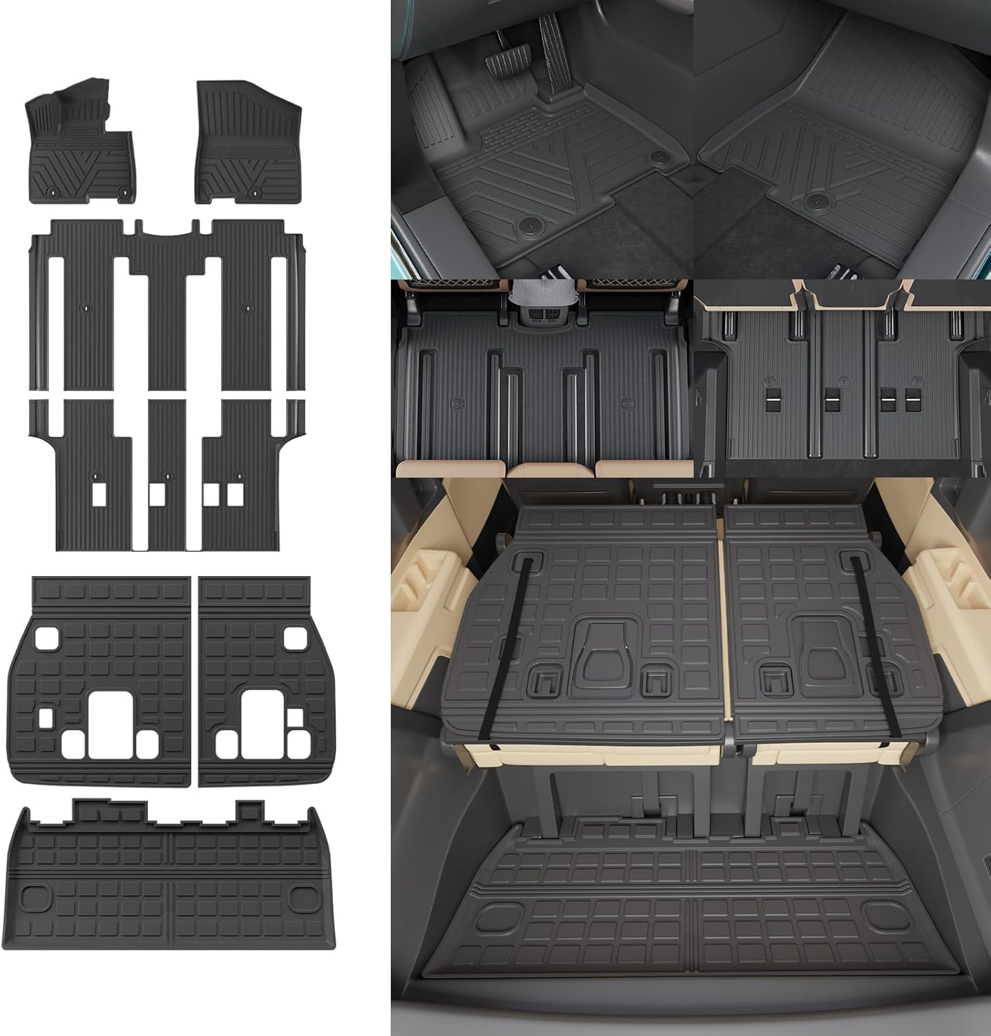 Thinzyou Floor Mats Compatible with 2022-2025 2026 Kia Carnival 8 Seater MPV No Hybrid&Prestige Trunk Liner Cargo Liner Cargo Mat 2024 Carnival Accessories (Floor Mats+Trunk Mat+Backrest Mats)